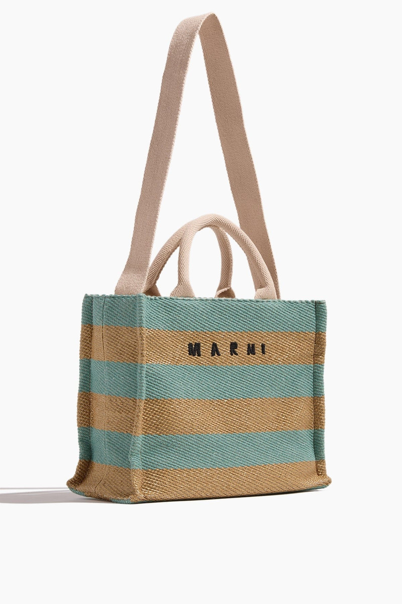 Marni Raffia Small Tote Bag in Raw Sienna/Pale Mint outlook