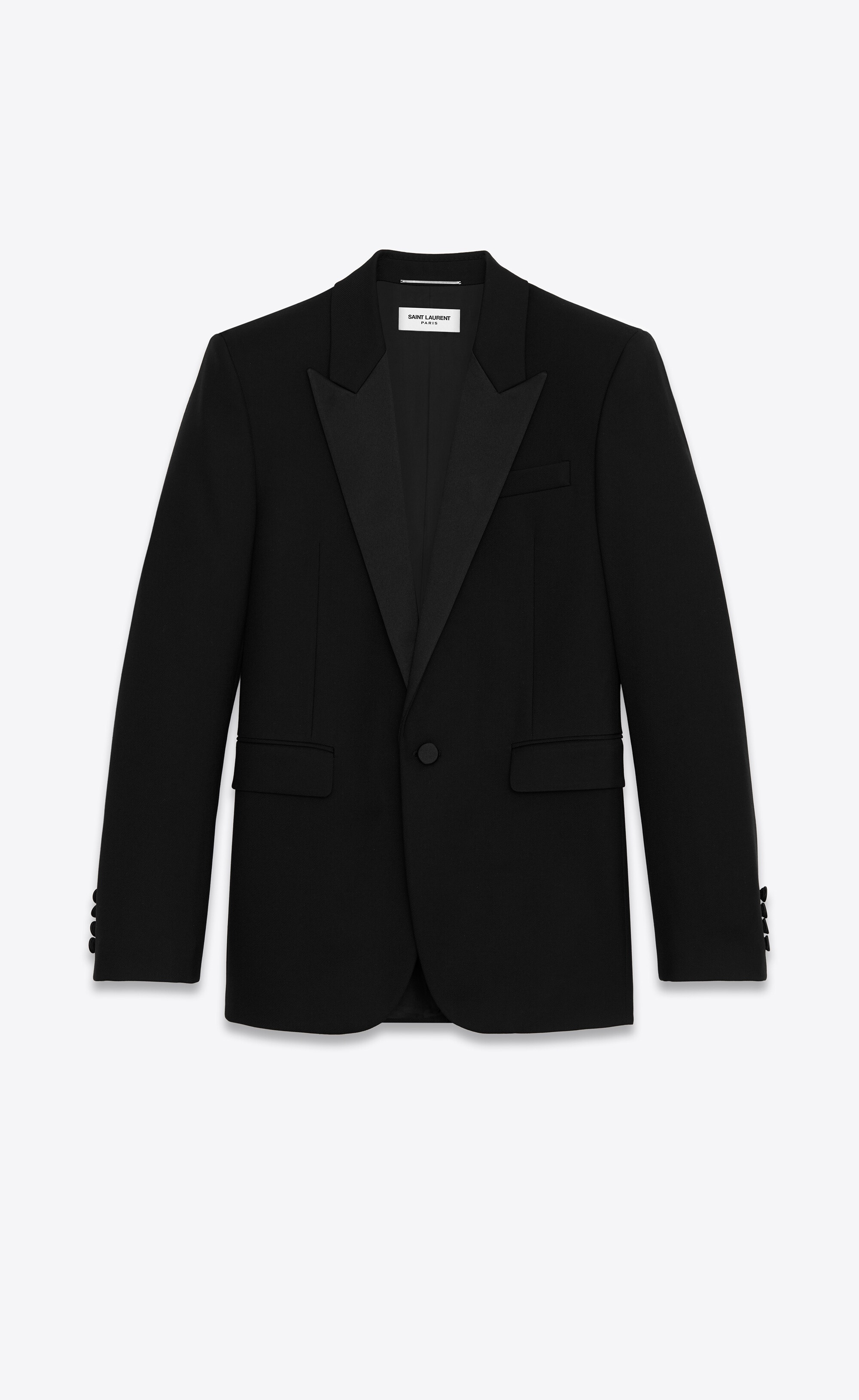 square-cut long tuxedo jacket in wool twill - 1