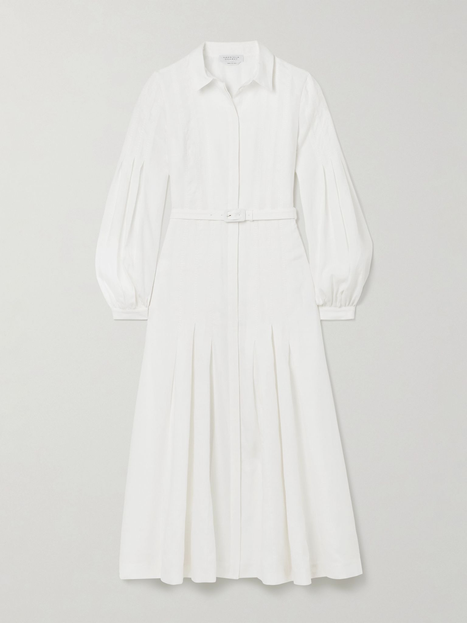 Aleka belted pleated linen midi shirt dress White - 1