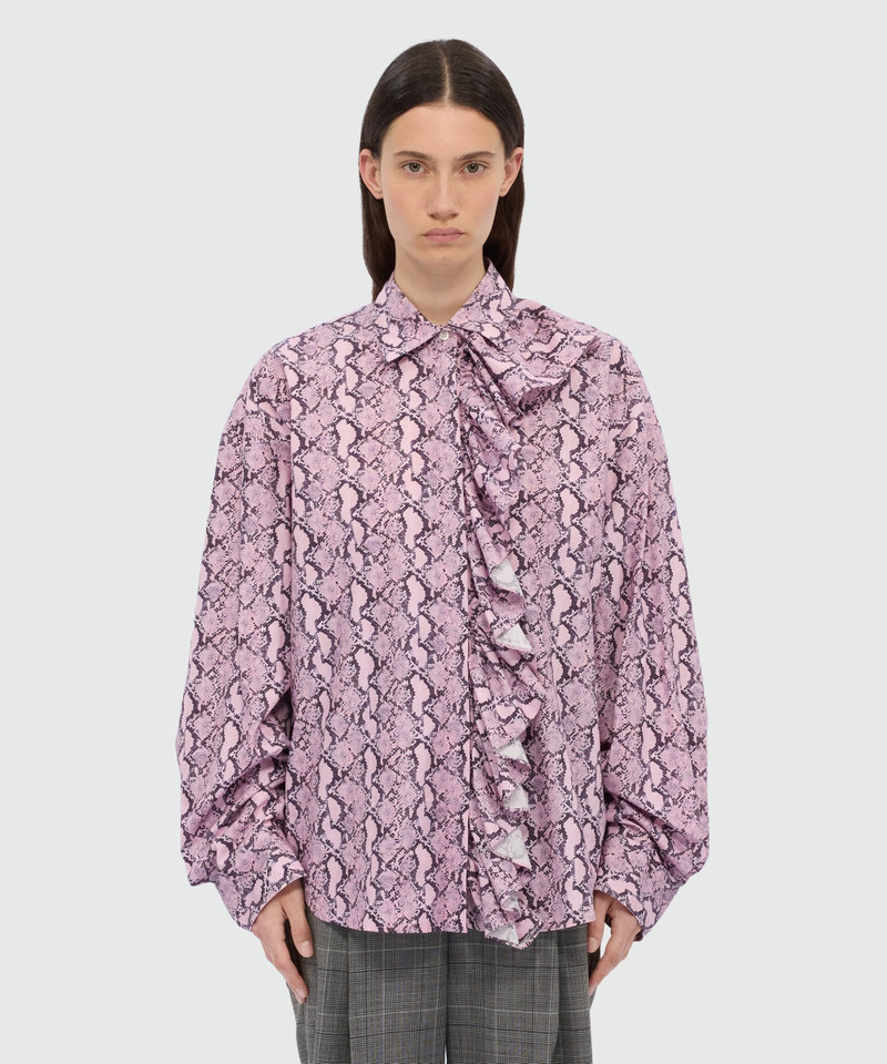 MSGM Pink python print poplin shirt with ruffle. outlook