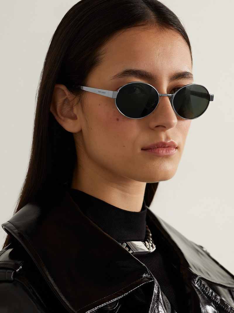 SAINT LAURENT Oval-frame Silver-tone Sunglasses outlook