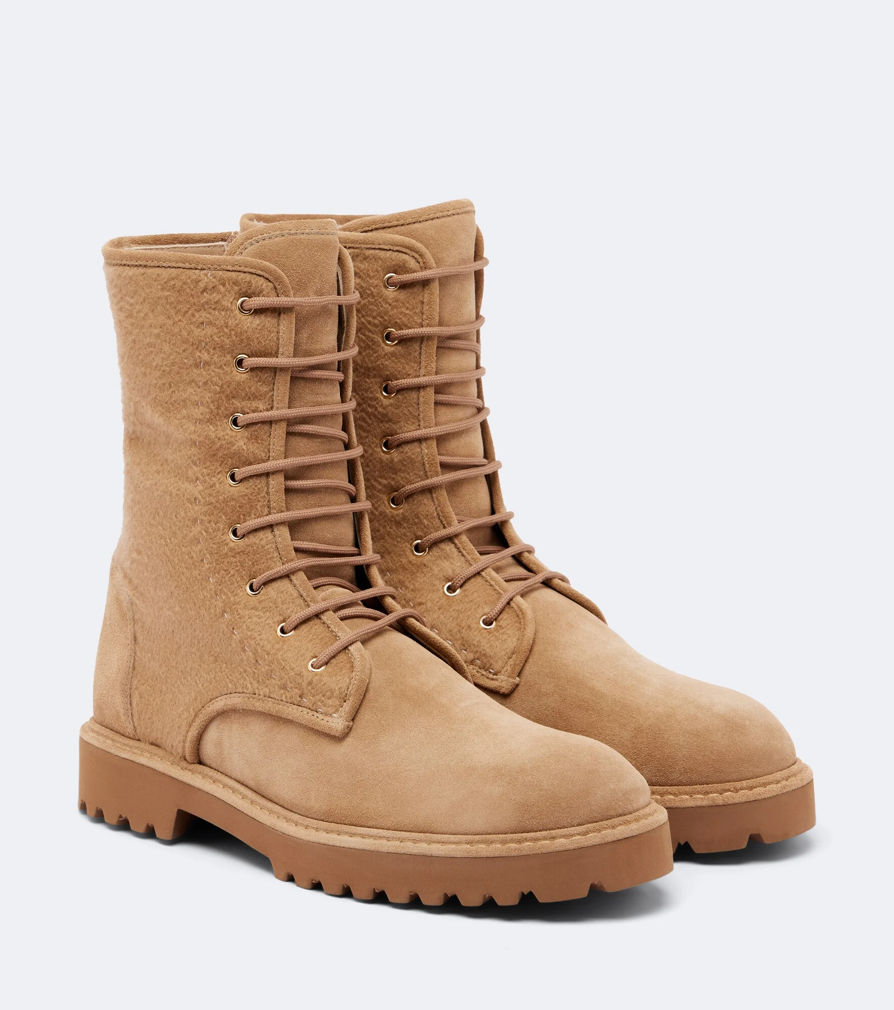 Cashmere-trimmed suede combat boots - 1