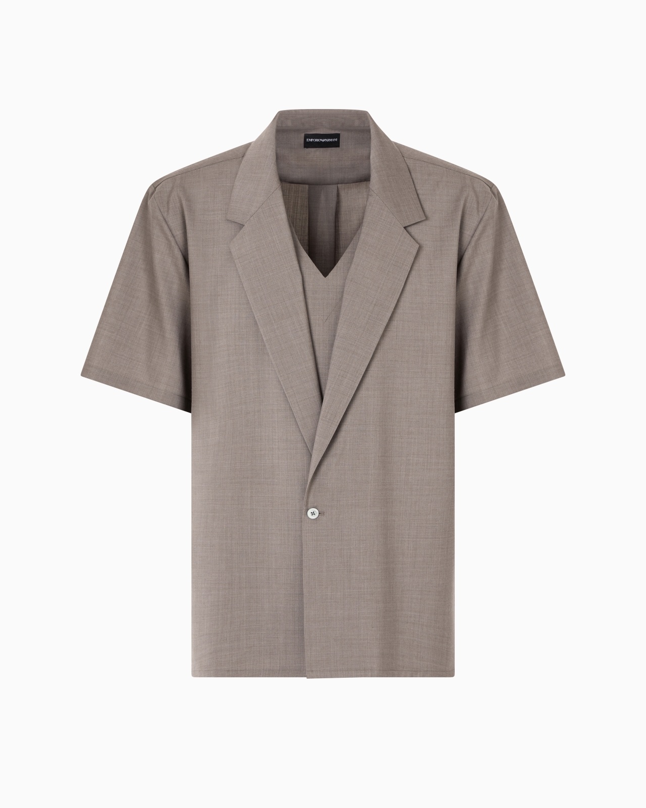 VIRGIN-WOOL CANVAS TWO-PIECE EFFECT SHIRT WITH LAPELS - 1