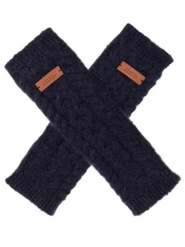 Isabel Marant Treva Logo Patch Cable Knit Gloves Midnight