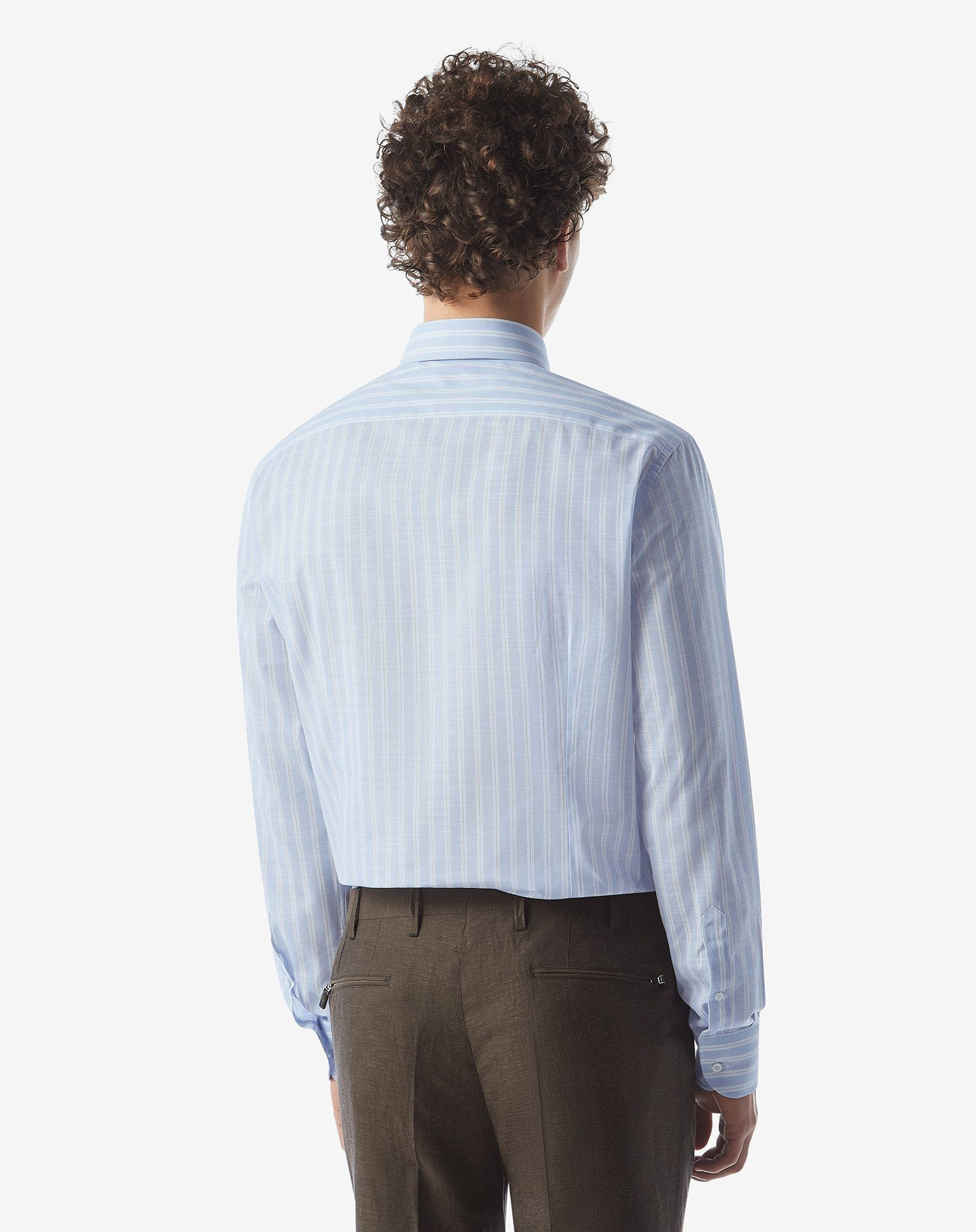 Cotton shirt with light blue striped pattern - 3