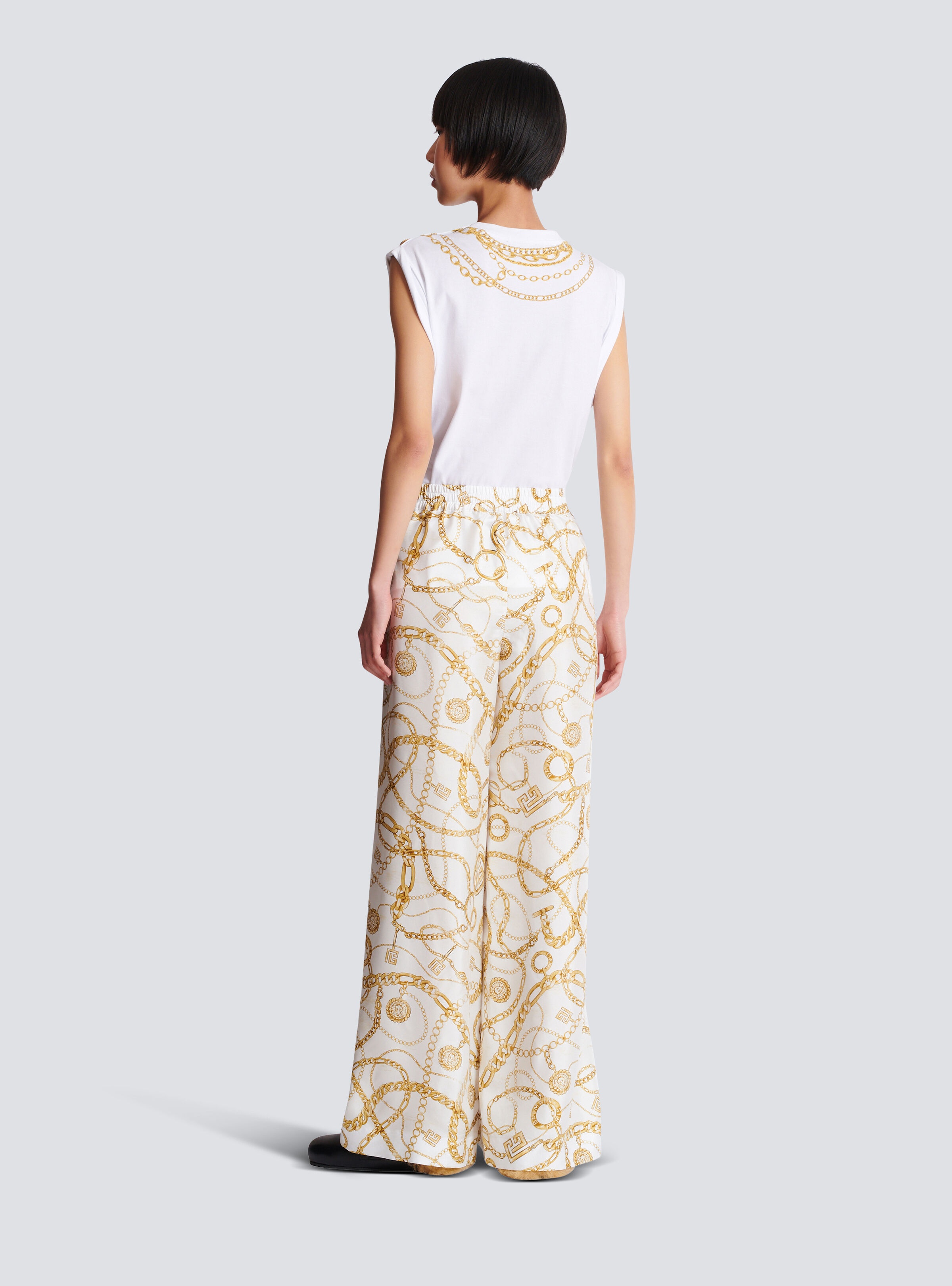 Flowing printed silk trousers with Balmain Chains pattern - 4