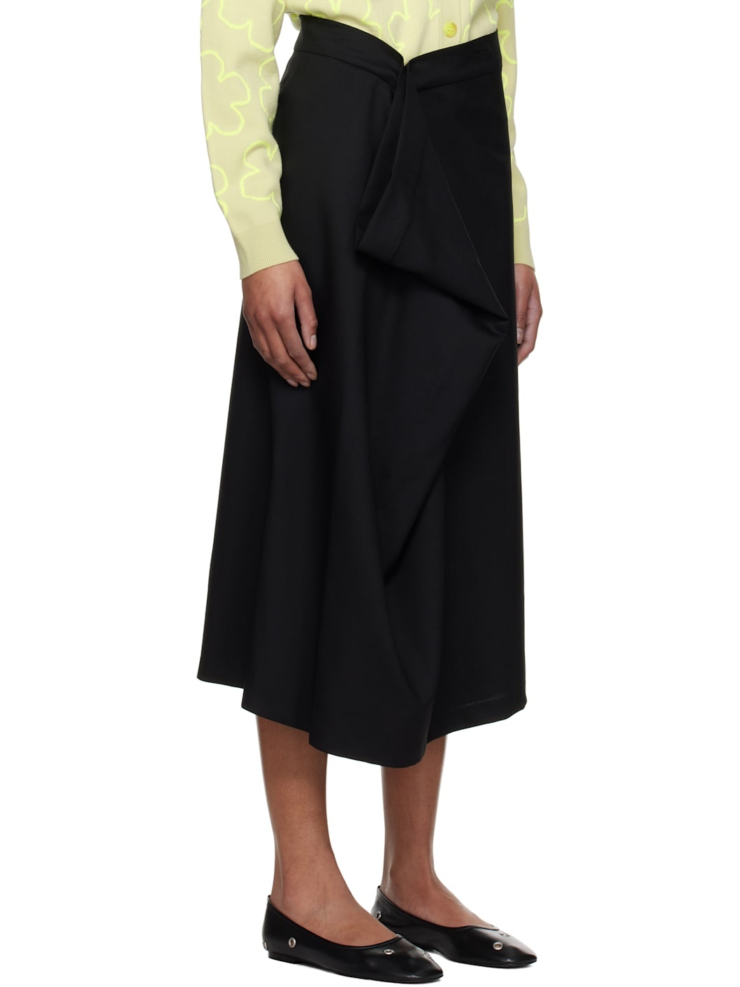 Black  Paris Virgin Wool Midi Skirt - 2