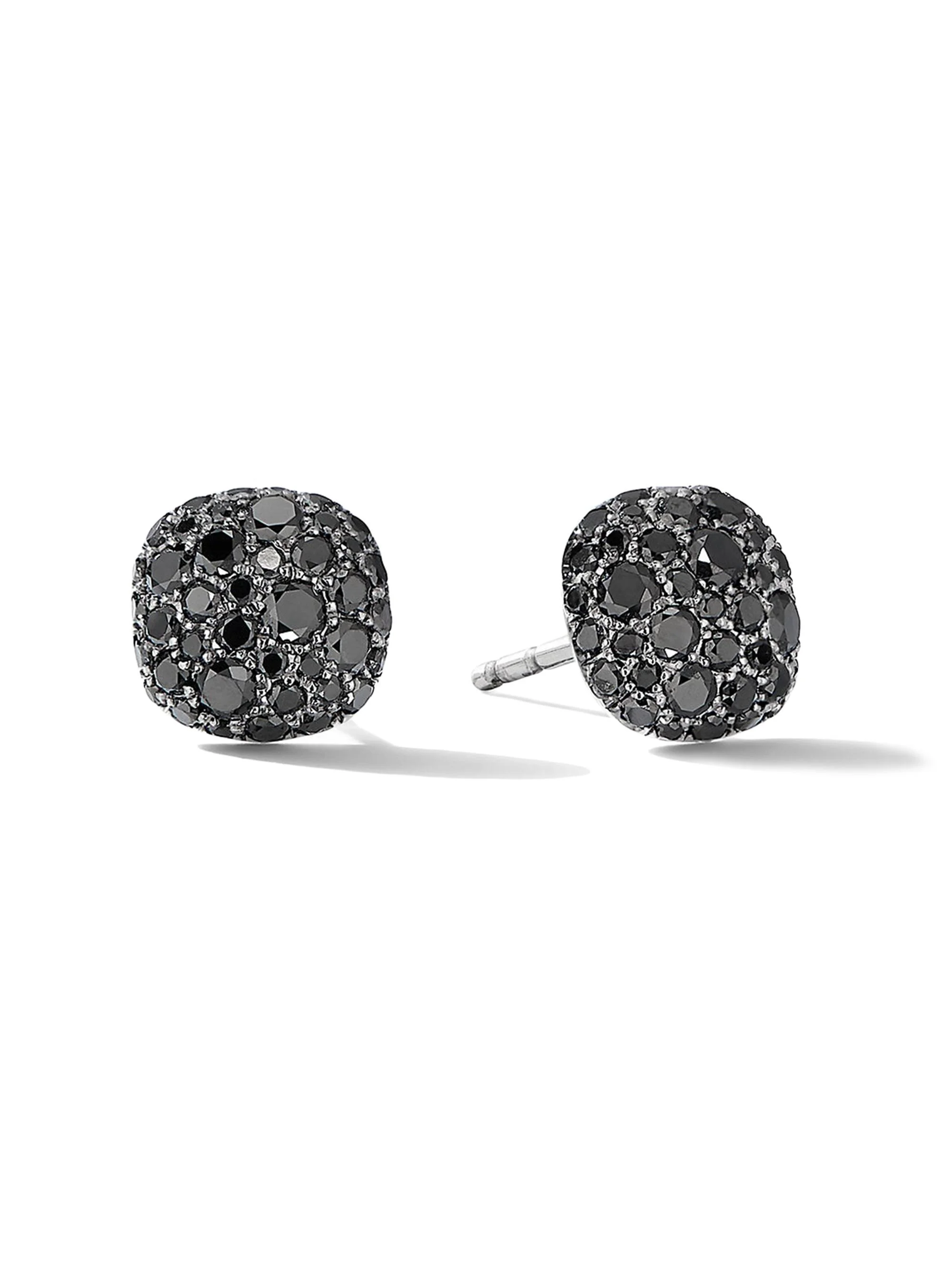 Women's Cushion Stud Earrings in 18K White Gold - Black Diamond - 1