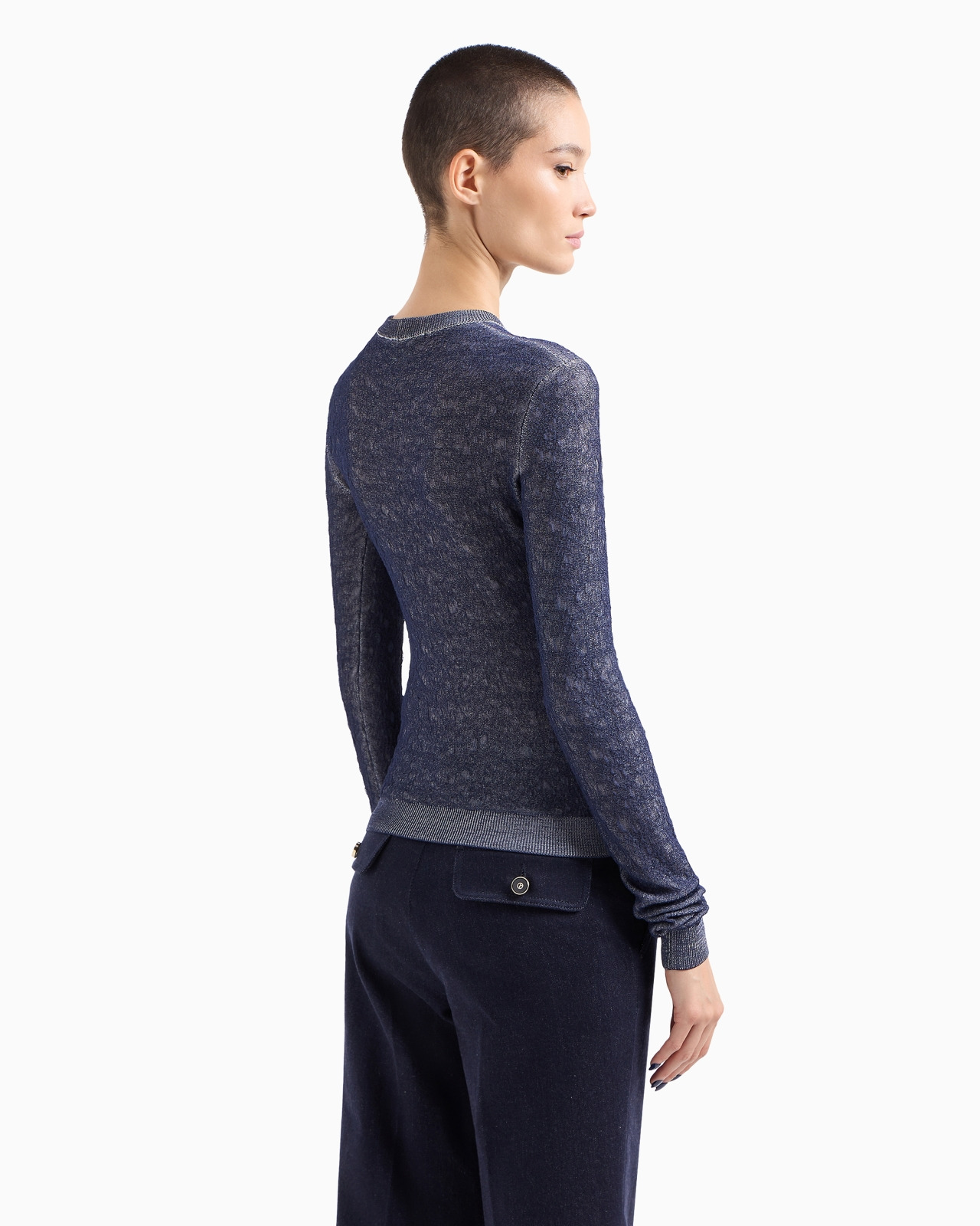 Denim Collection crew-neck jumper in viscose-blend waffle - 3