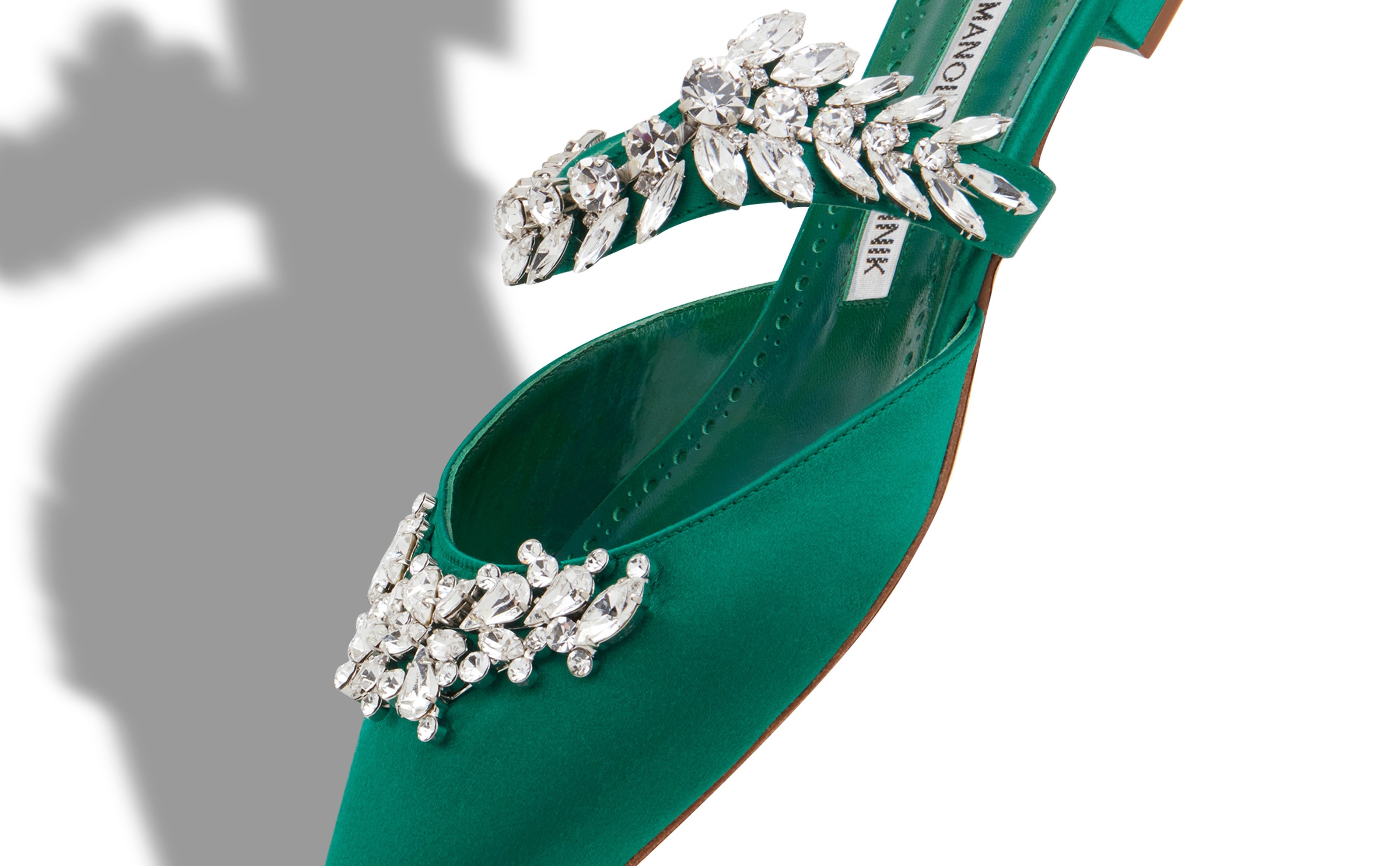 Green Satin Crystal Embellished Flat Mules - 4