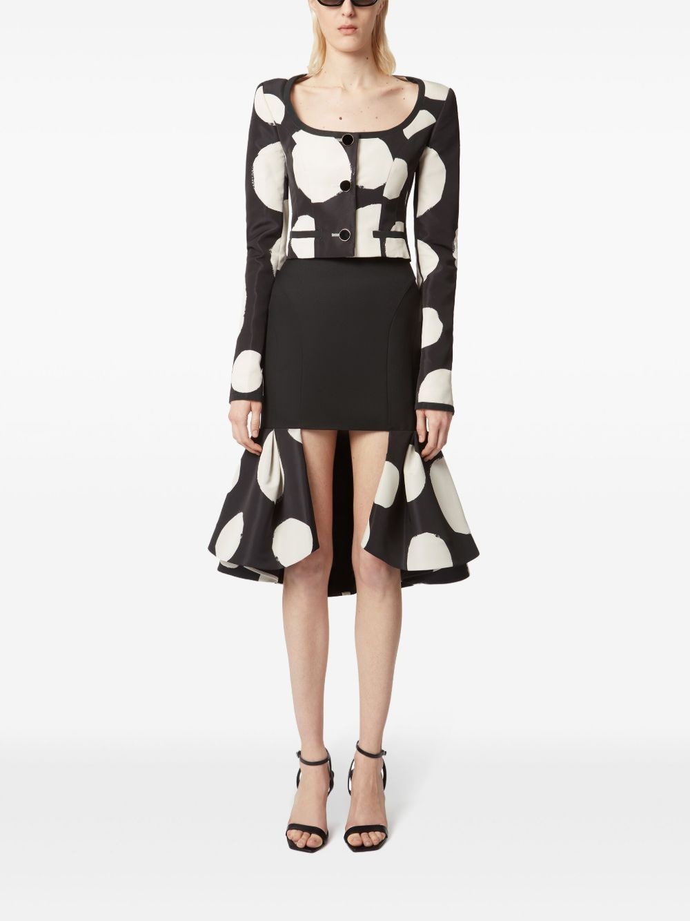 round-neck patterned crop jacket - 2