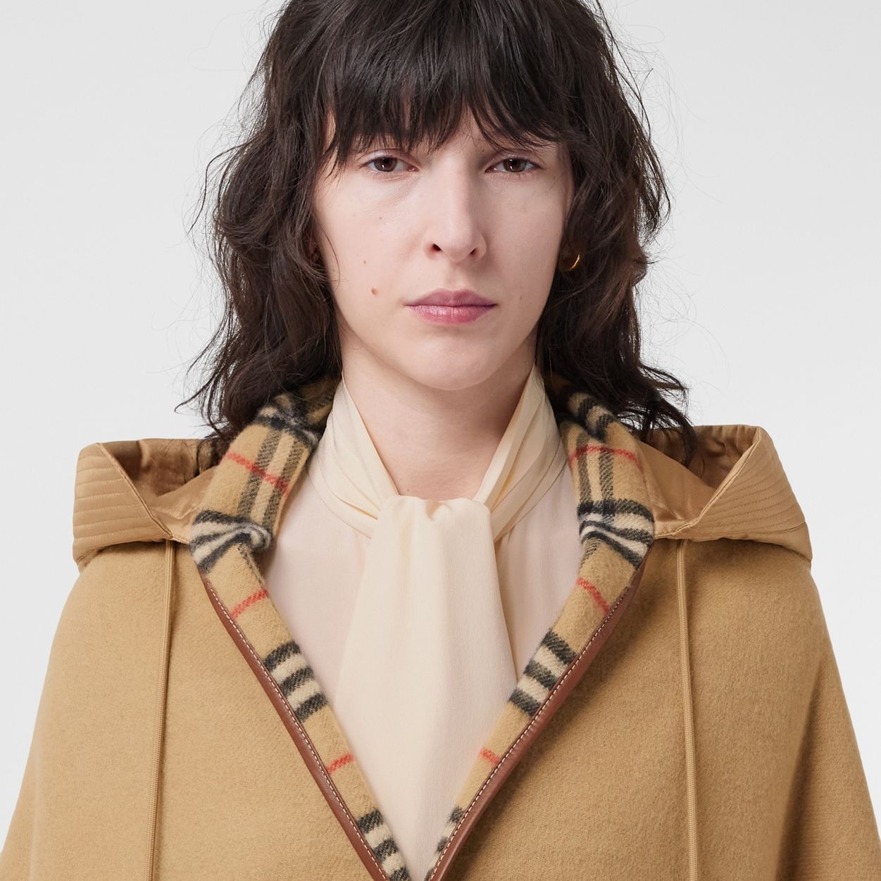 Contrast Panel Cashmere Wool Hooded Cape - 3