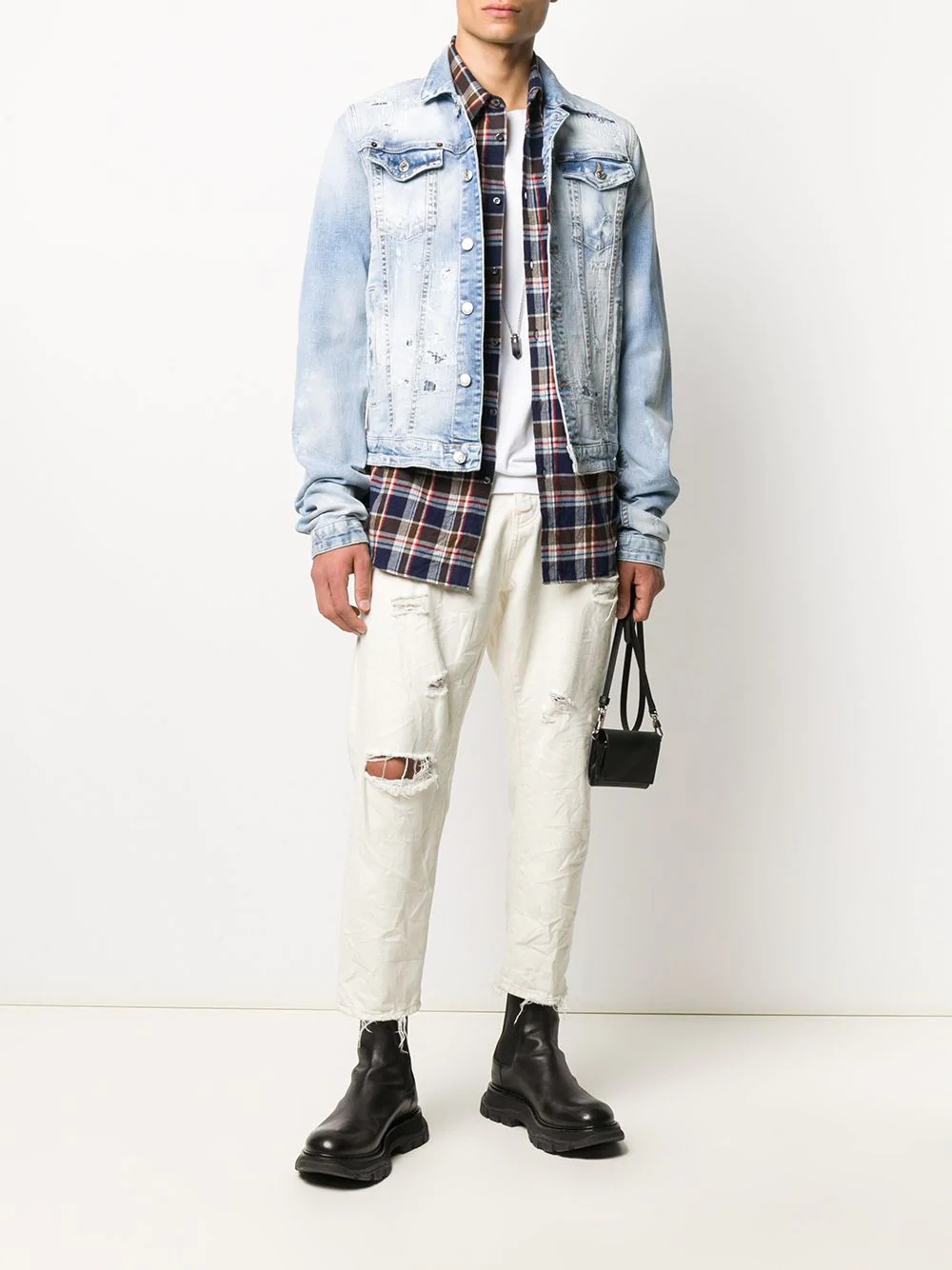 distressed effect denim jacket - 2