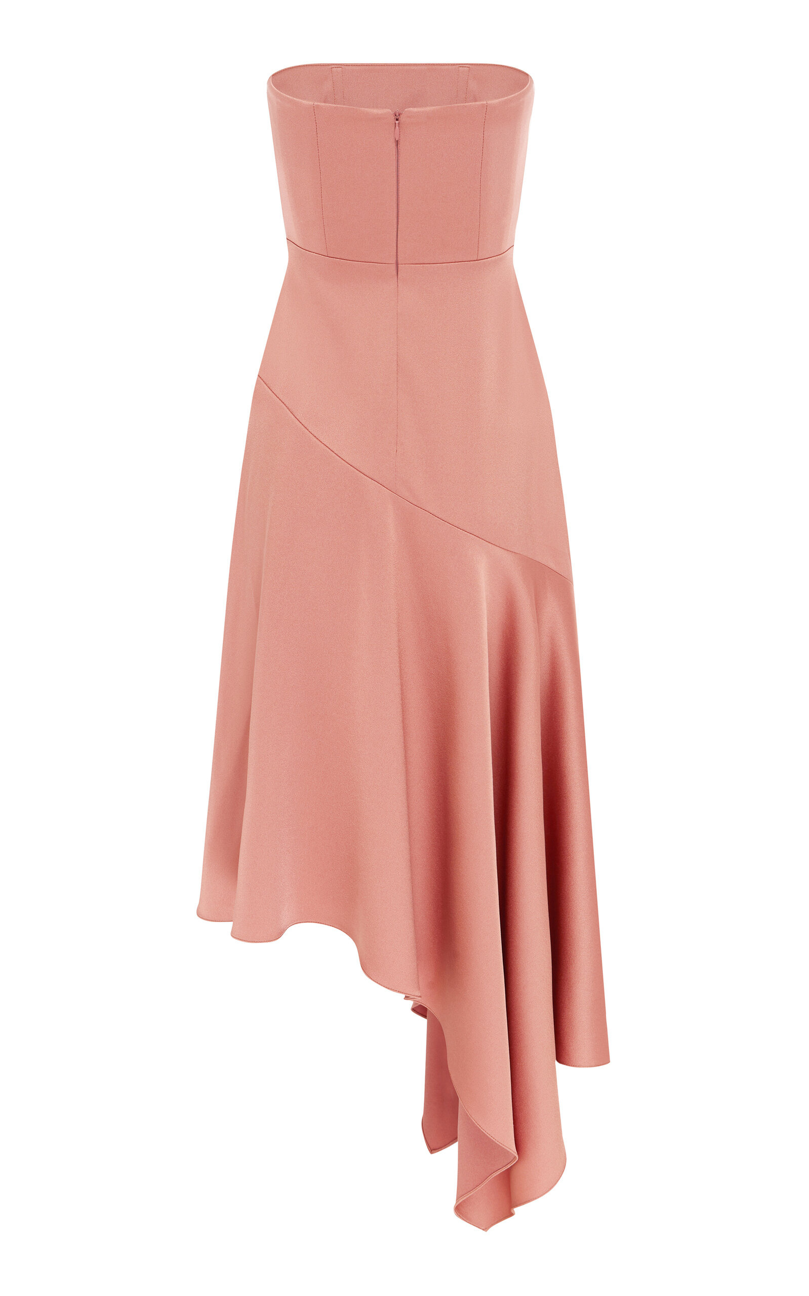 Asymmetric Strapless Satin Crepe Midi Dress pink - 4