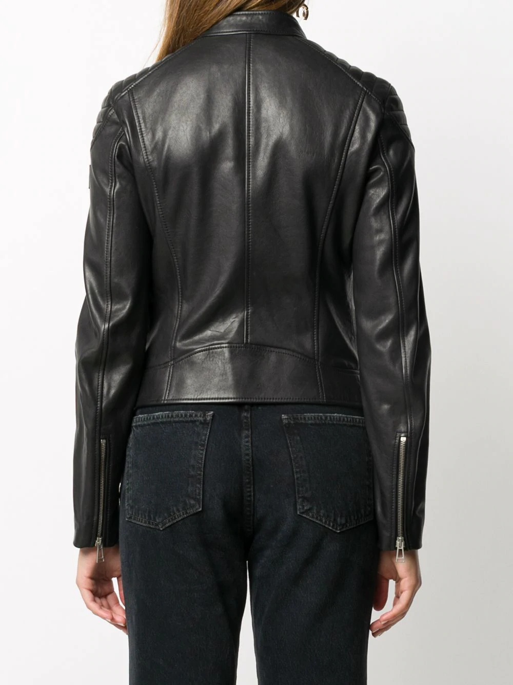 fitted leather biker jacket - 4