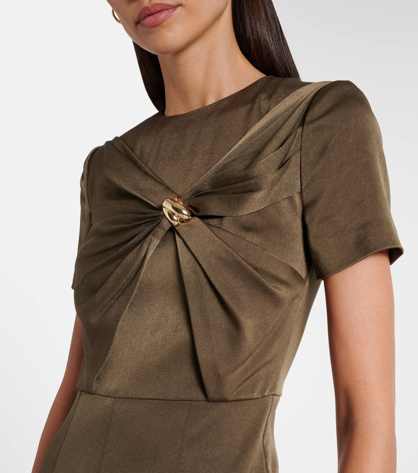 Gathered crêpe satin midi dress - 4