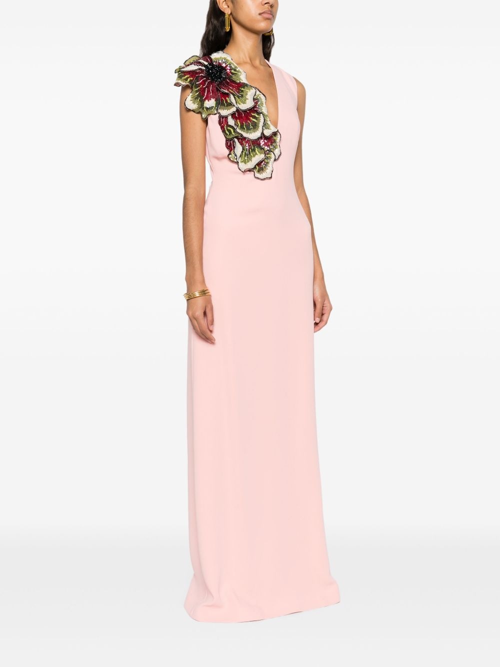 floral-appliqué gown - 3