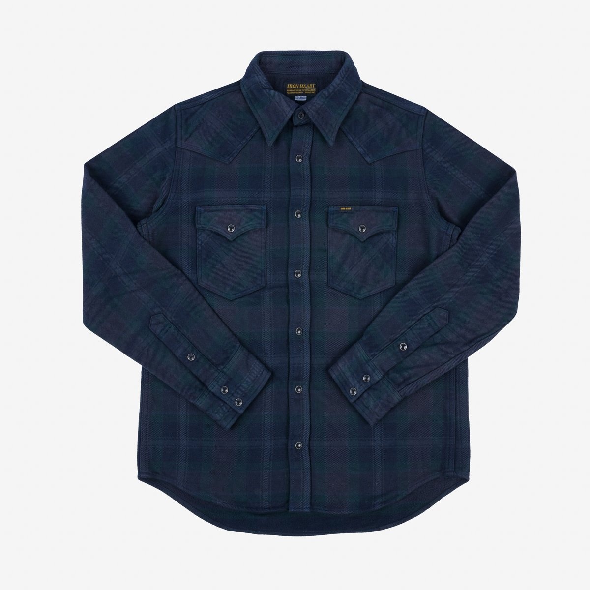 IHSH-336-OD Ultra Heavy Flannel Crazy Check Western Shirt - Navy Overdyed Black - 1