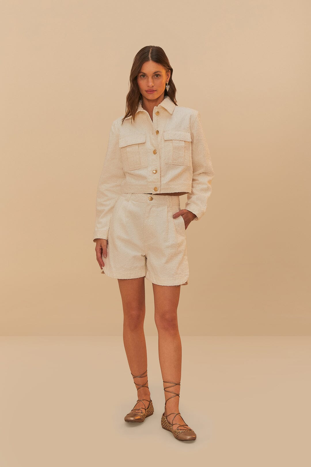 Off-White Twill Laser Pleated Shorts - 3