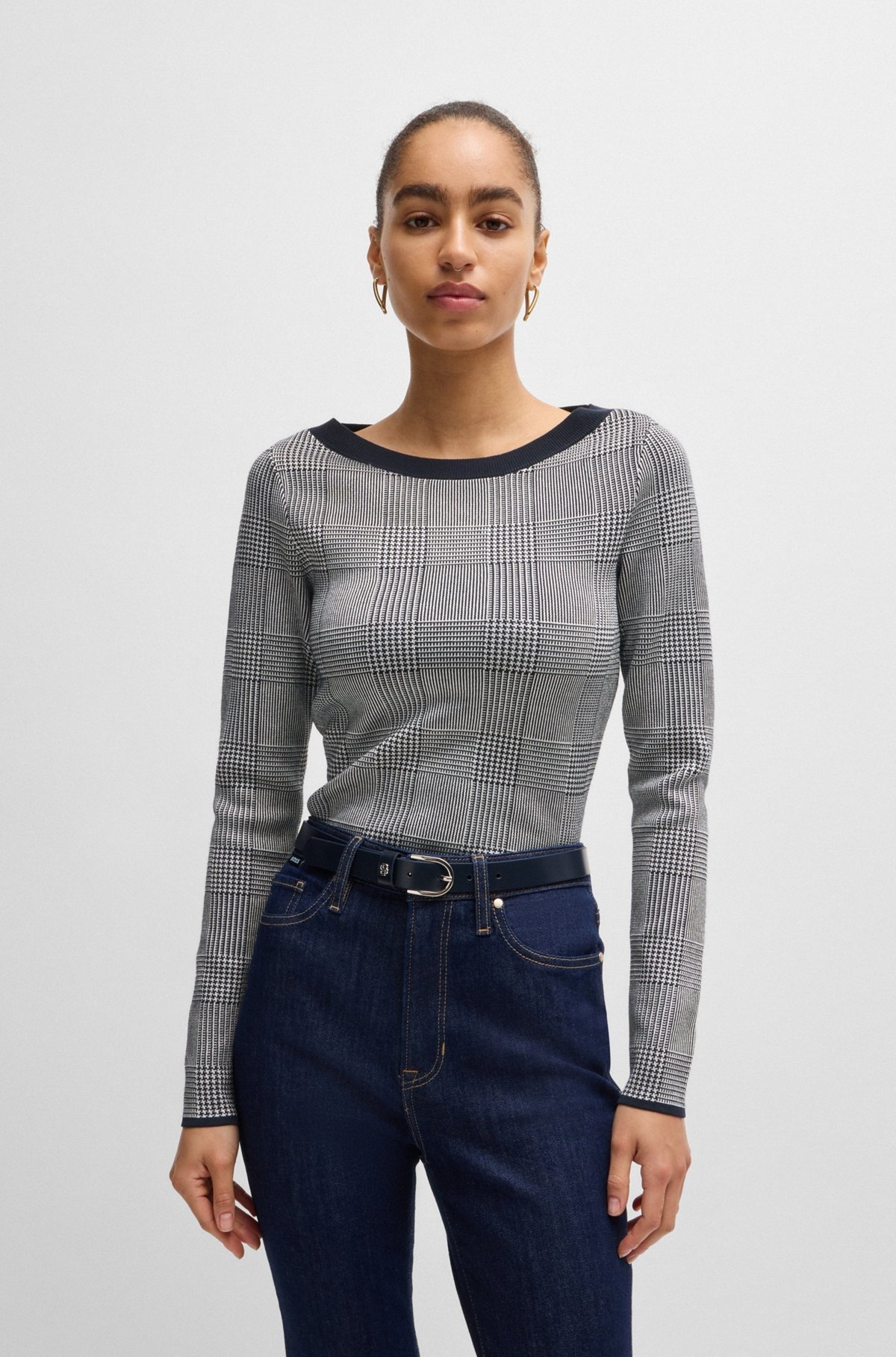 WIDE-NECK SWEATER IN STRETCH JACQUARD - 2