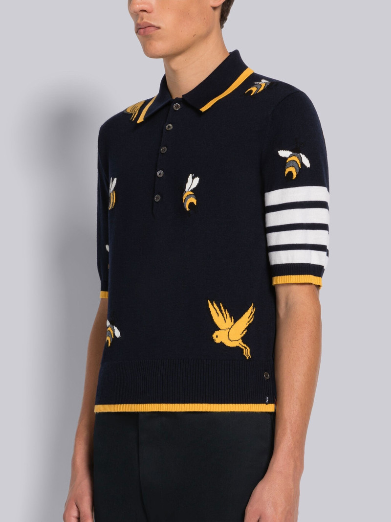 Thom Browne COTTON MERINO BIRDS AND BEES 4-BAR SHORT SLEEVE POLO outlook