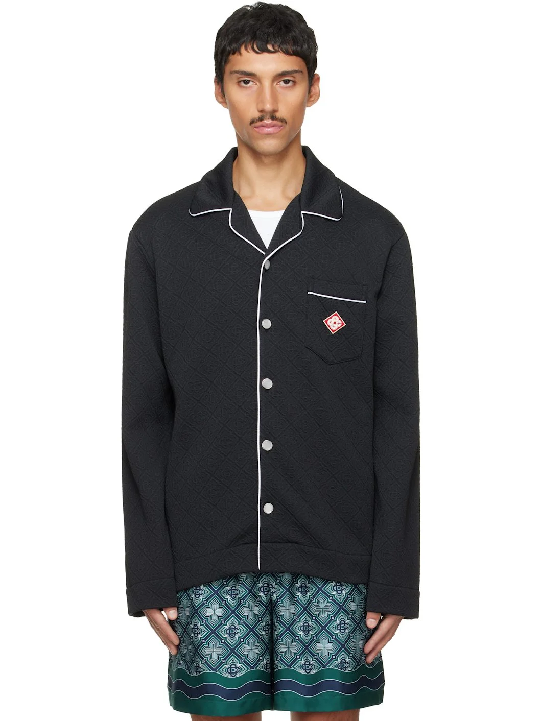 Black Raised Monogram Long Sleeve Shirt - 1