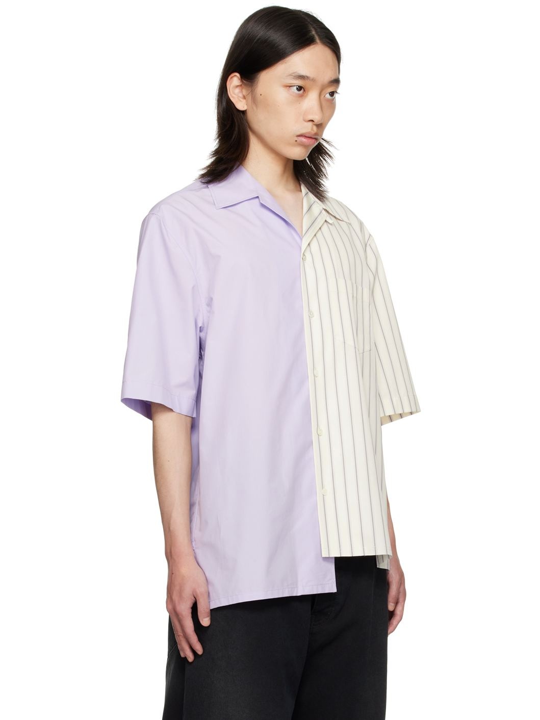White & Purple Asymmetrical Striped Shirt - 2