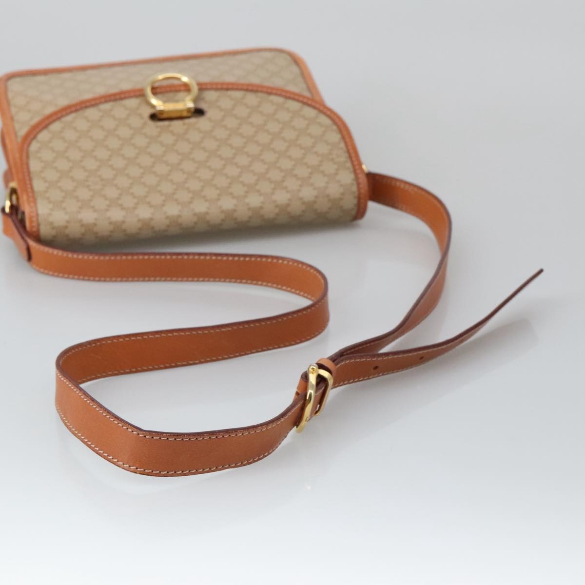 CELINE Macadam Canvas Shoulder Bag Beige Gold - 7