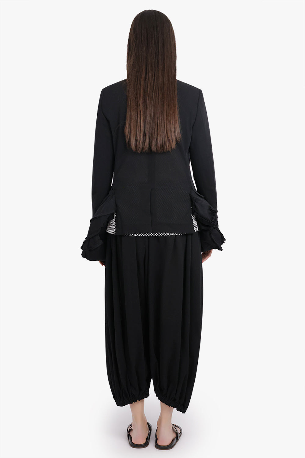 DECONSTRUCT ASYMMETRIC JACKET WITH TULLE HEM DETAIL | BLACK - 5