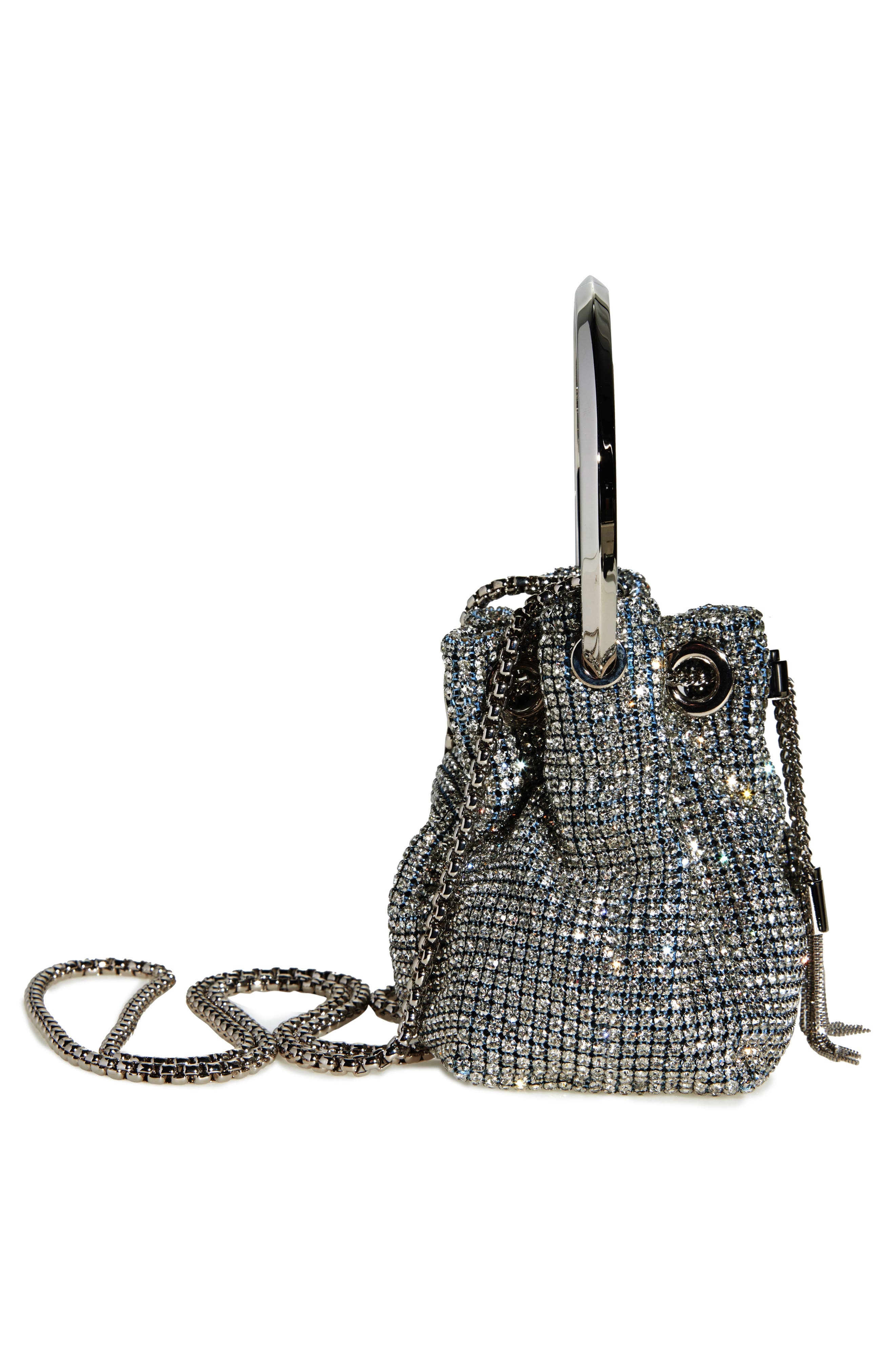 Jimmy Choo Micro Bon Bon Crystal Mesh Drawstring Top Handle Pouch in Silver at Nordstrom - 6