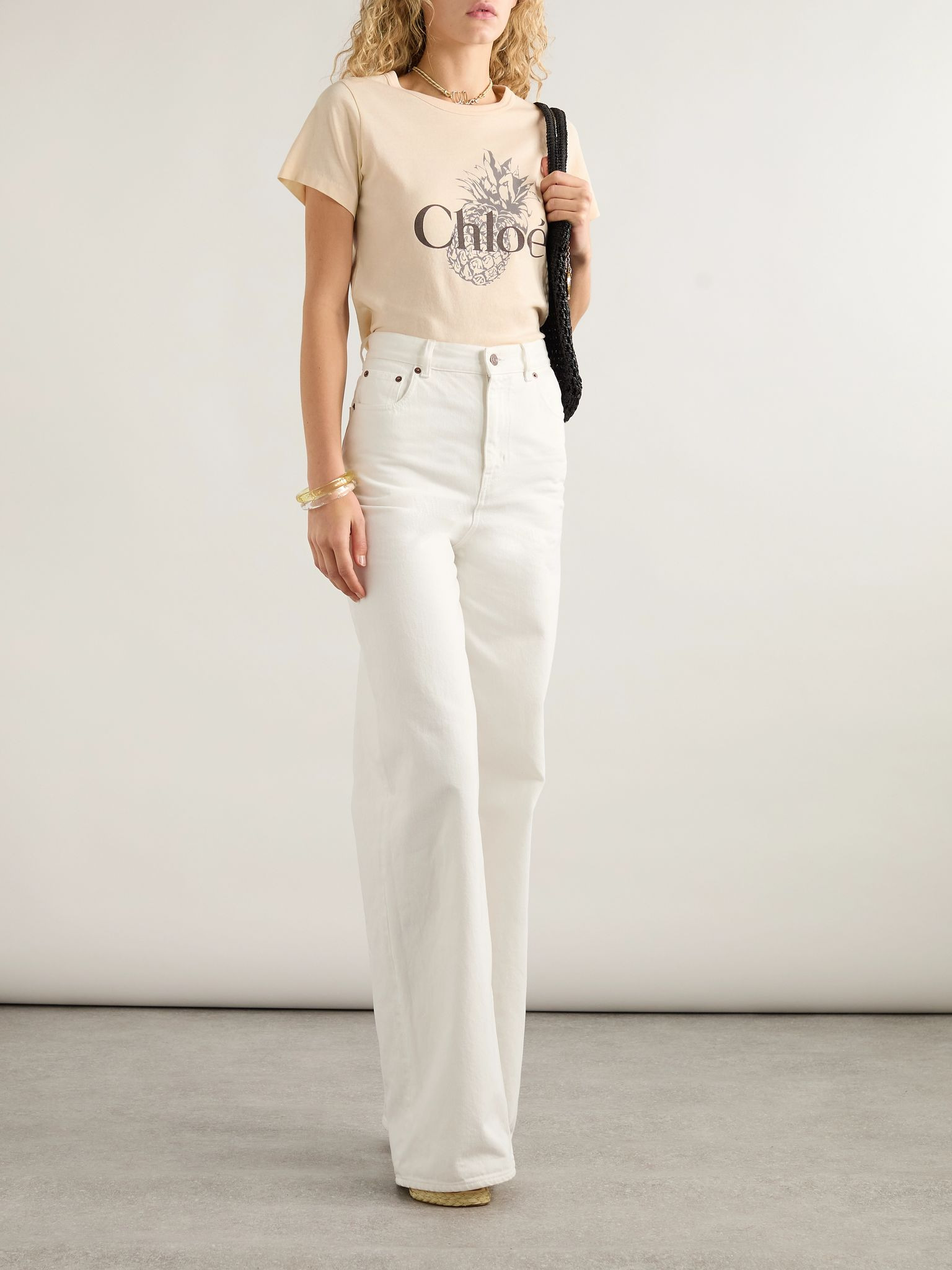 Printed cotton-jersey T-shirt Cream - 2