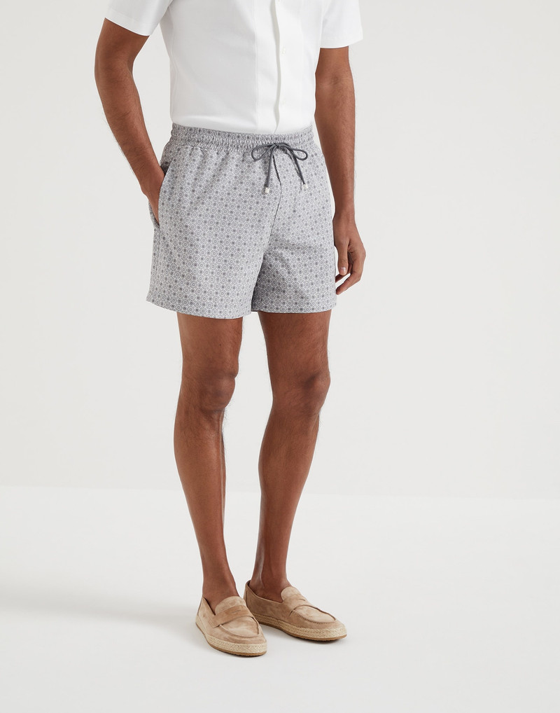 Geometric print microfiber swim shorts 1