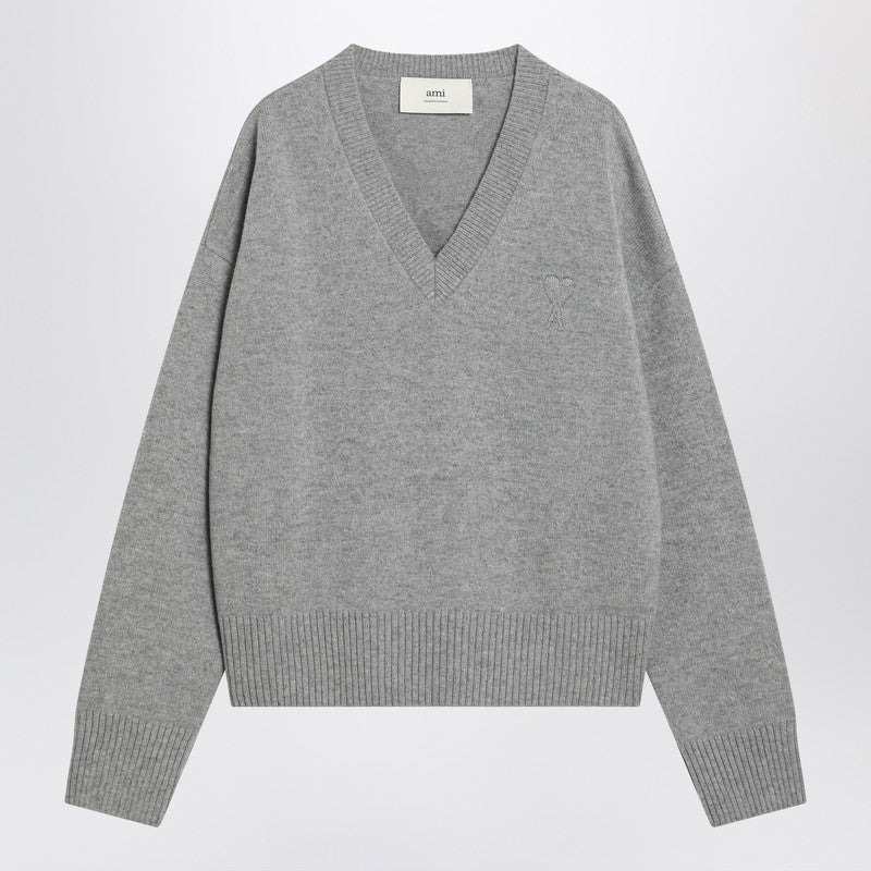 Ami Paris Grey Ami De Coeur Sweater In Wool And Cashmere Women - 1