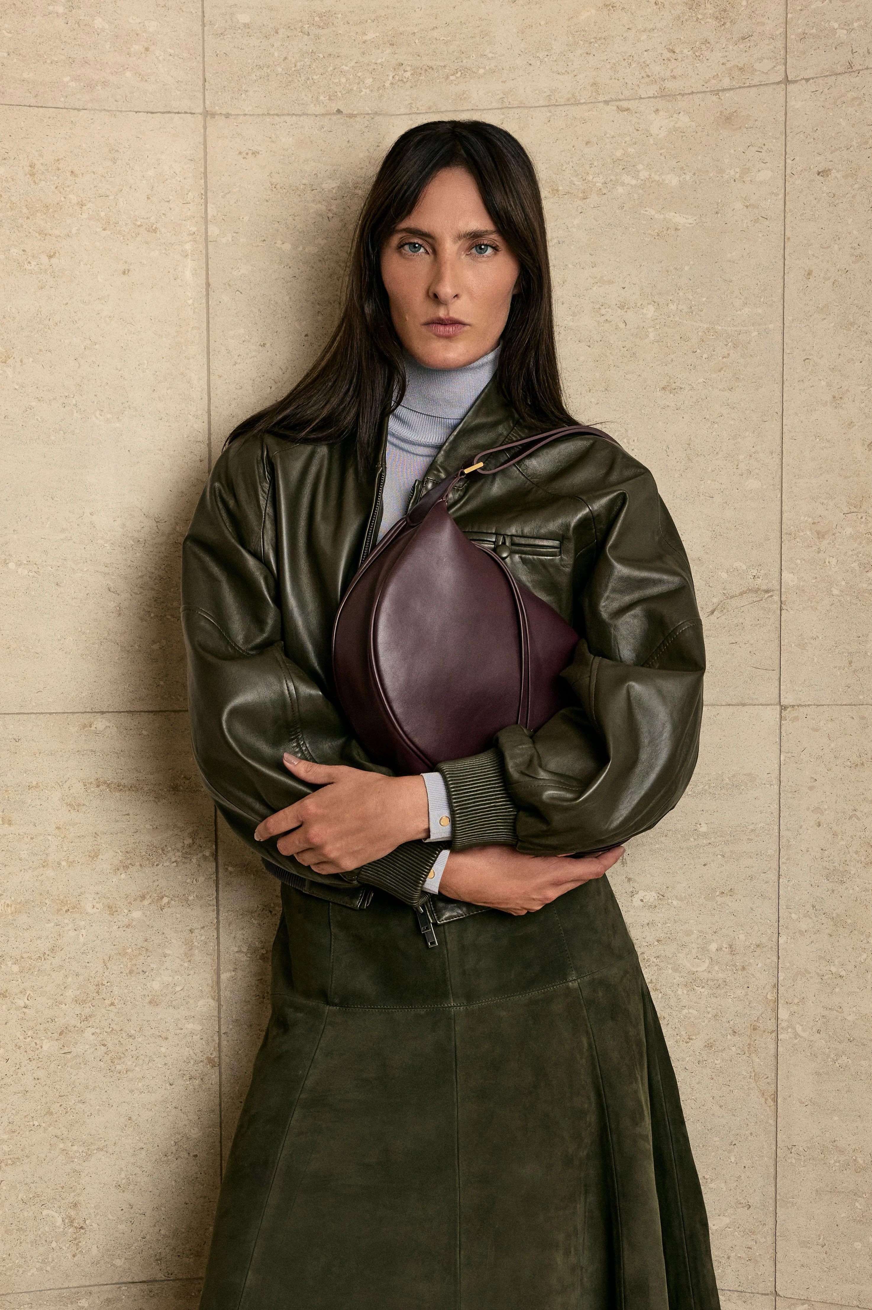 Harper's Bazaar Leather Collared Bomber Jacket - 1