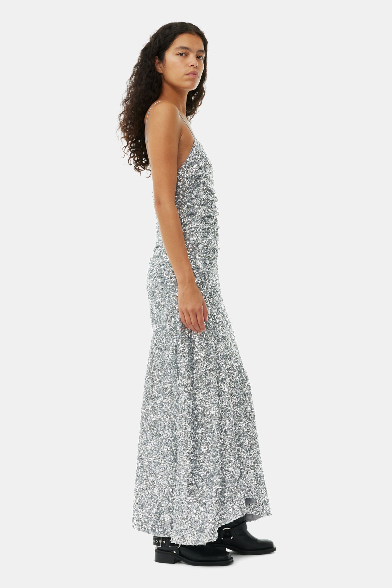 【関税＆送料込み】Ganni 3D Sequins Long Slip Dress Silver 3D Sequins Long Slip Dress | GANNI US