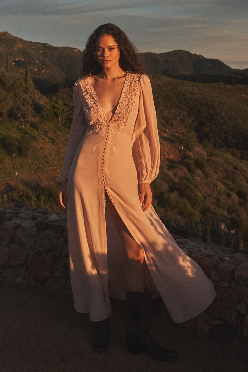 LoveShackFancy Lina Silk Lace-Trimmed Maxi Dress outlook