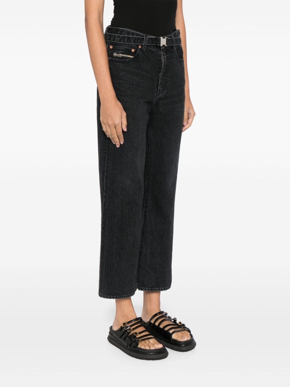 straight-leg belted cropped jeans - 3