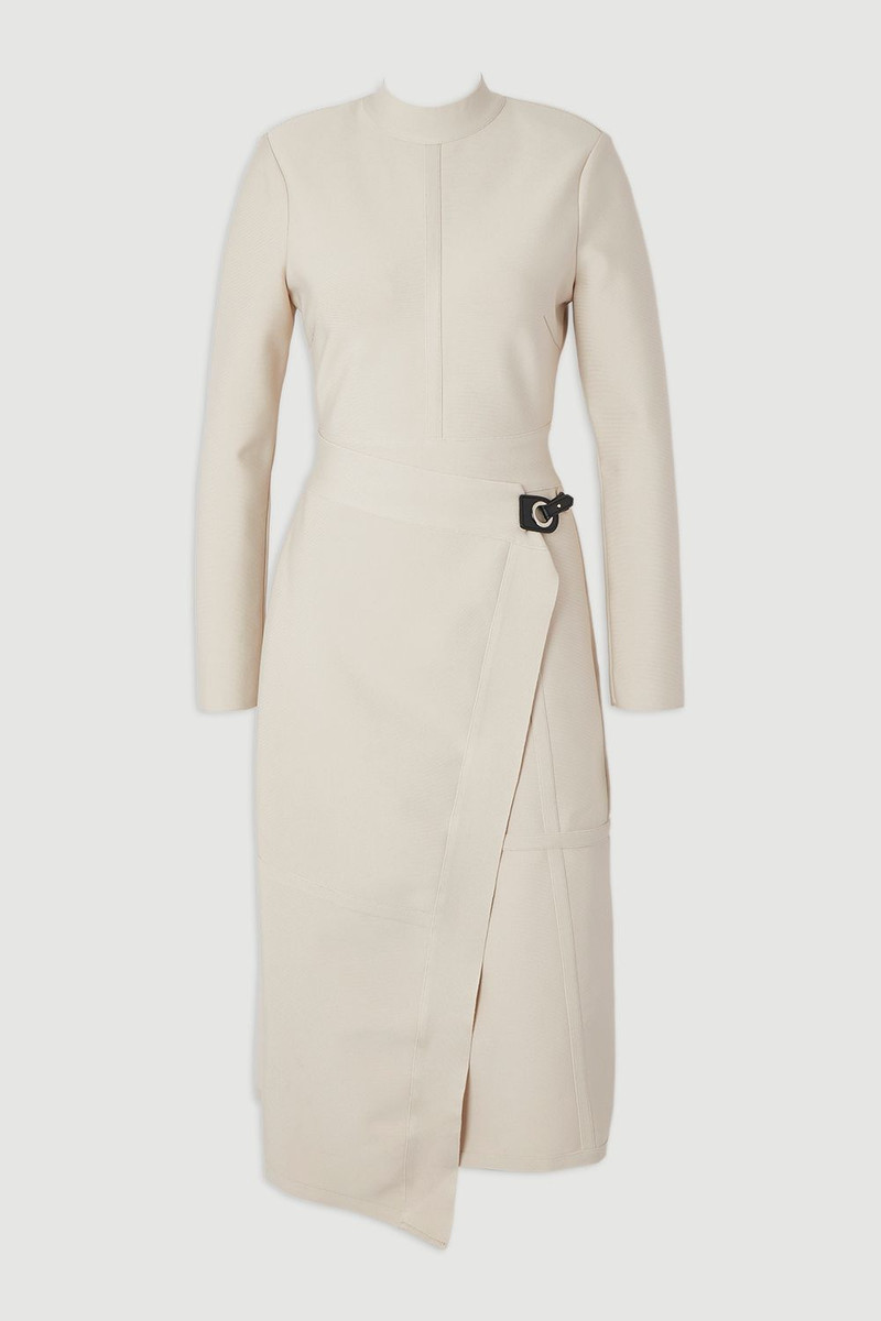 Tall Figure Form Bandage Asymmetric Long Sleeve Knit Midi Dress 4