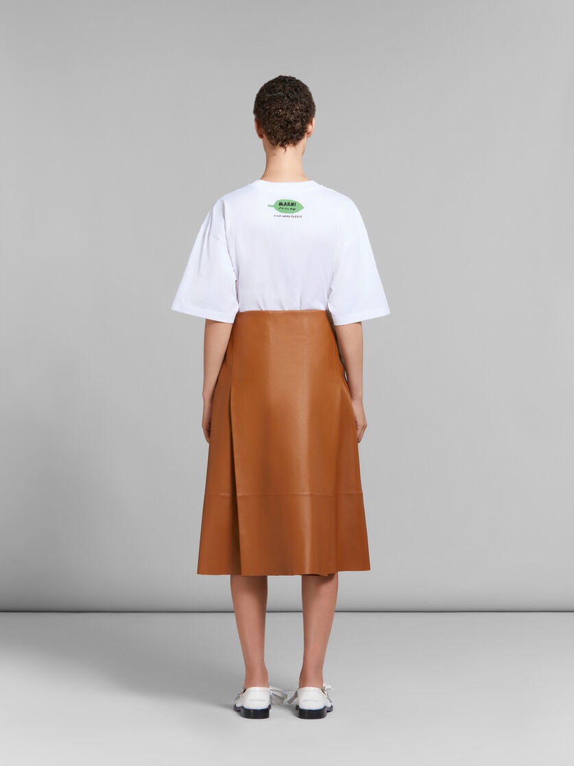 BROWN NAPPA LEATHER MIDI SKIRT - 3