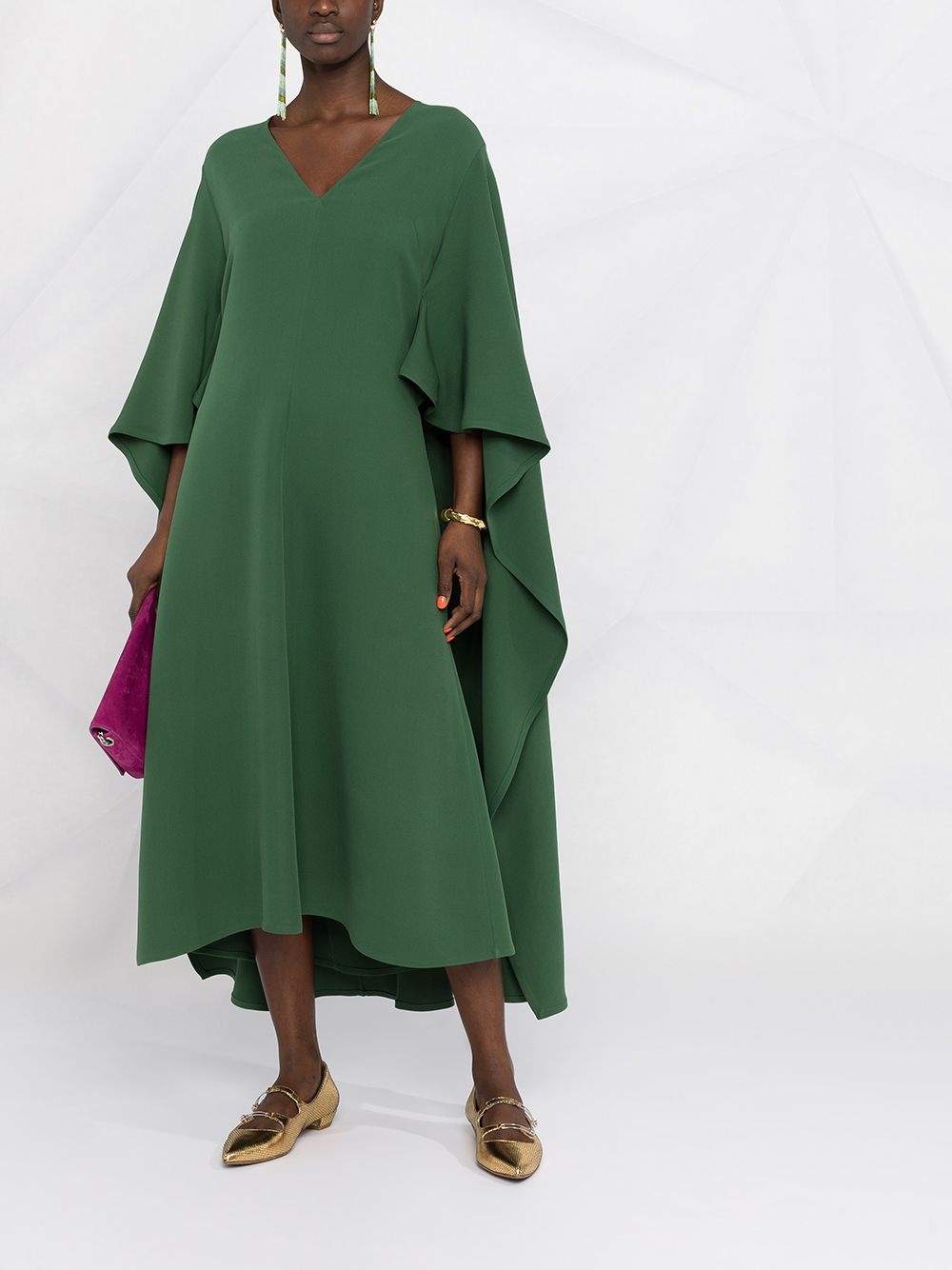 V-neck cape-style draped dress - 2
