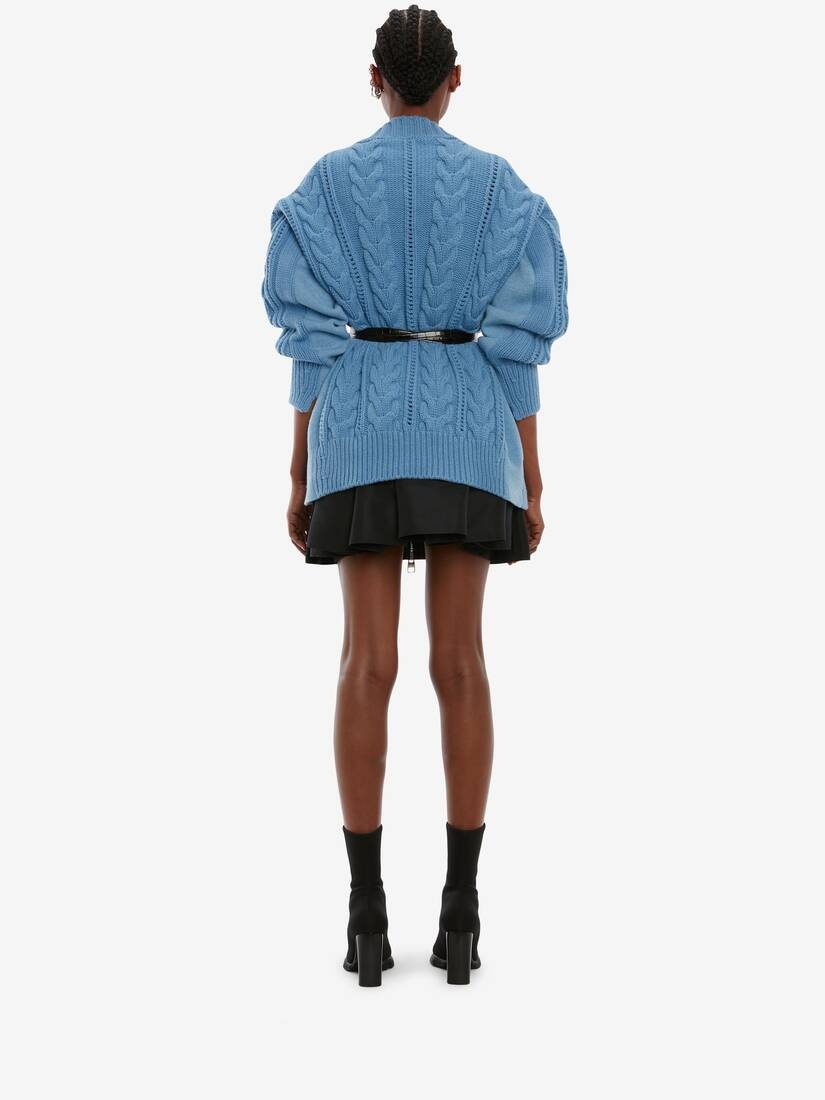 Chunky Cable Knit Cardigan in Blue - 4