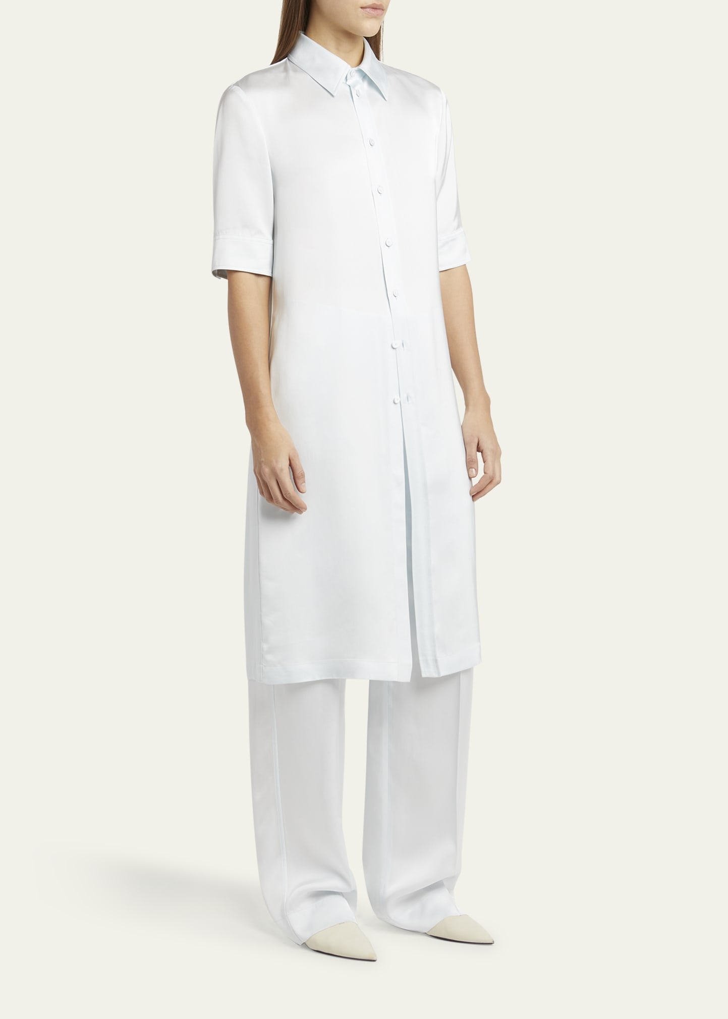 Short-Sleeve Long Fitted Button-Down Shirt - 4