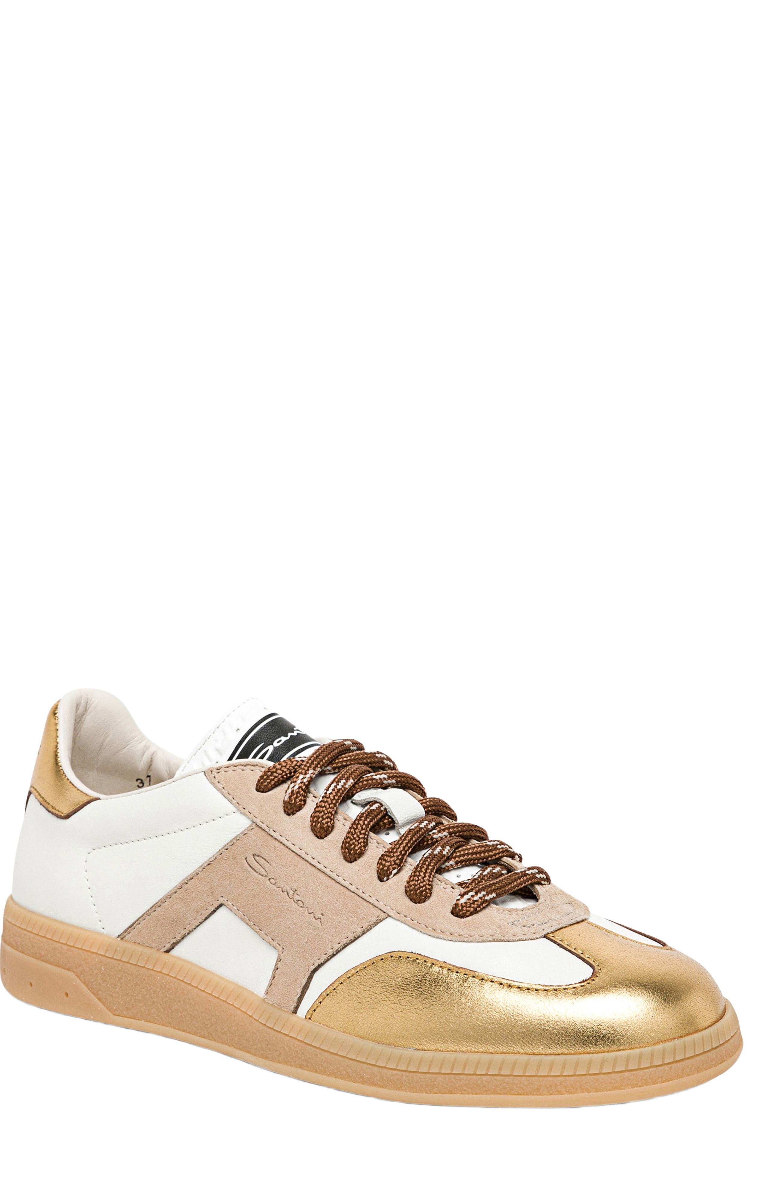Santoni Women's leather and suede DBS Oly sneaker in White/beige/silver at Nordstrom - 3
