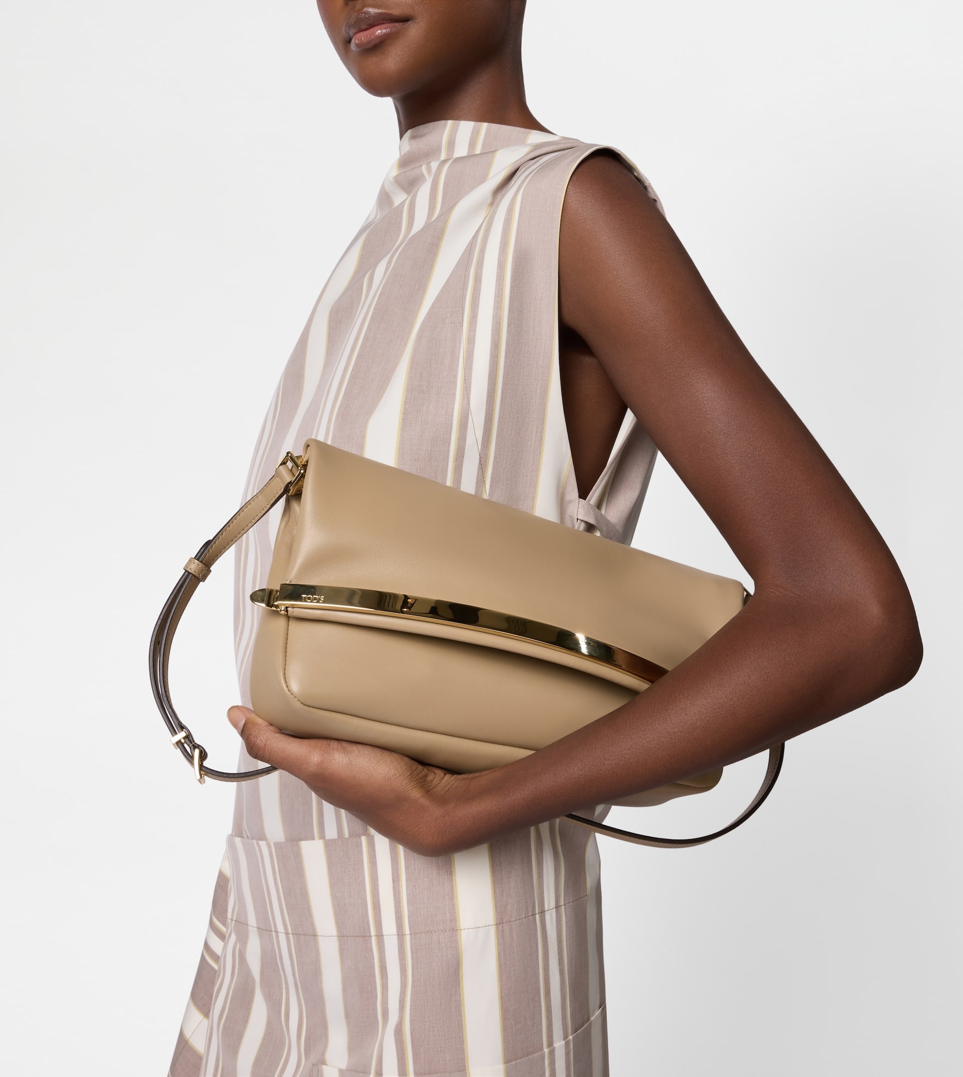 FLAP BAG IN LEATHER SMALL - BEIGE - 7