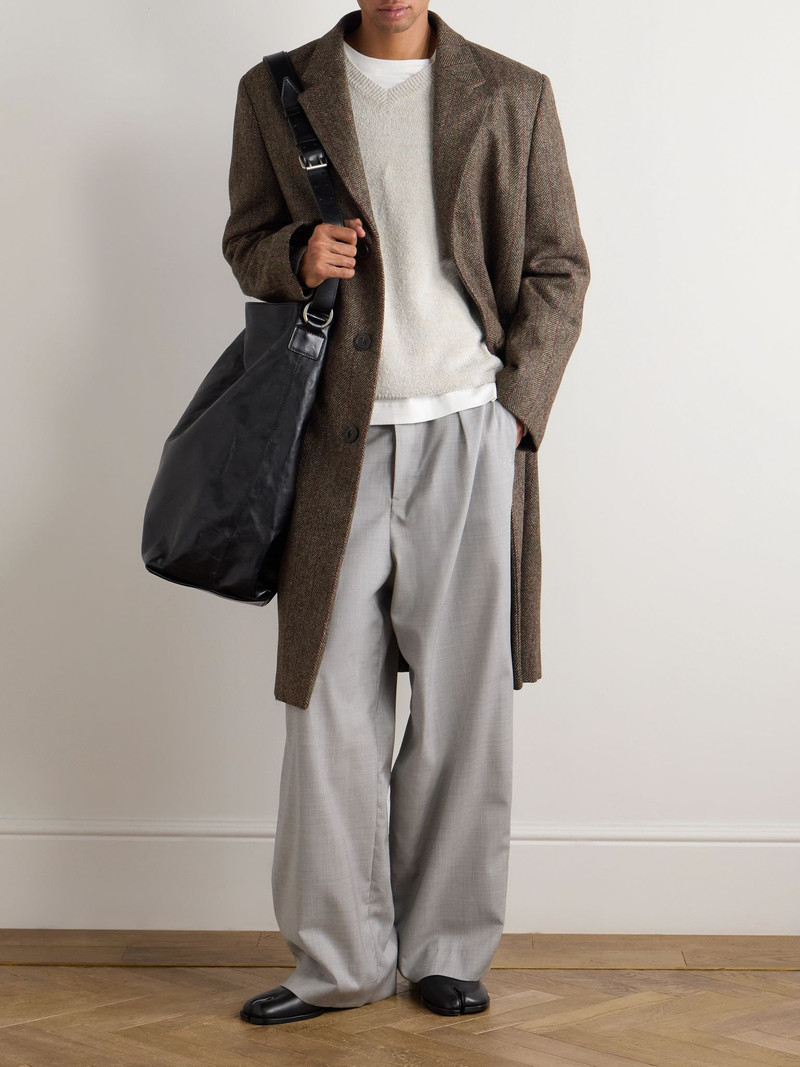 Maison Margiela Oversized Padded Striped Herringbone Wool Coat Brown outlook