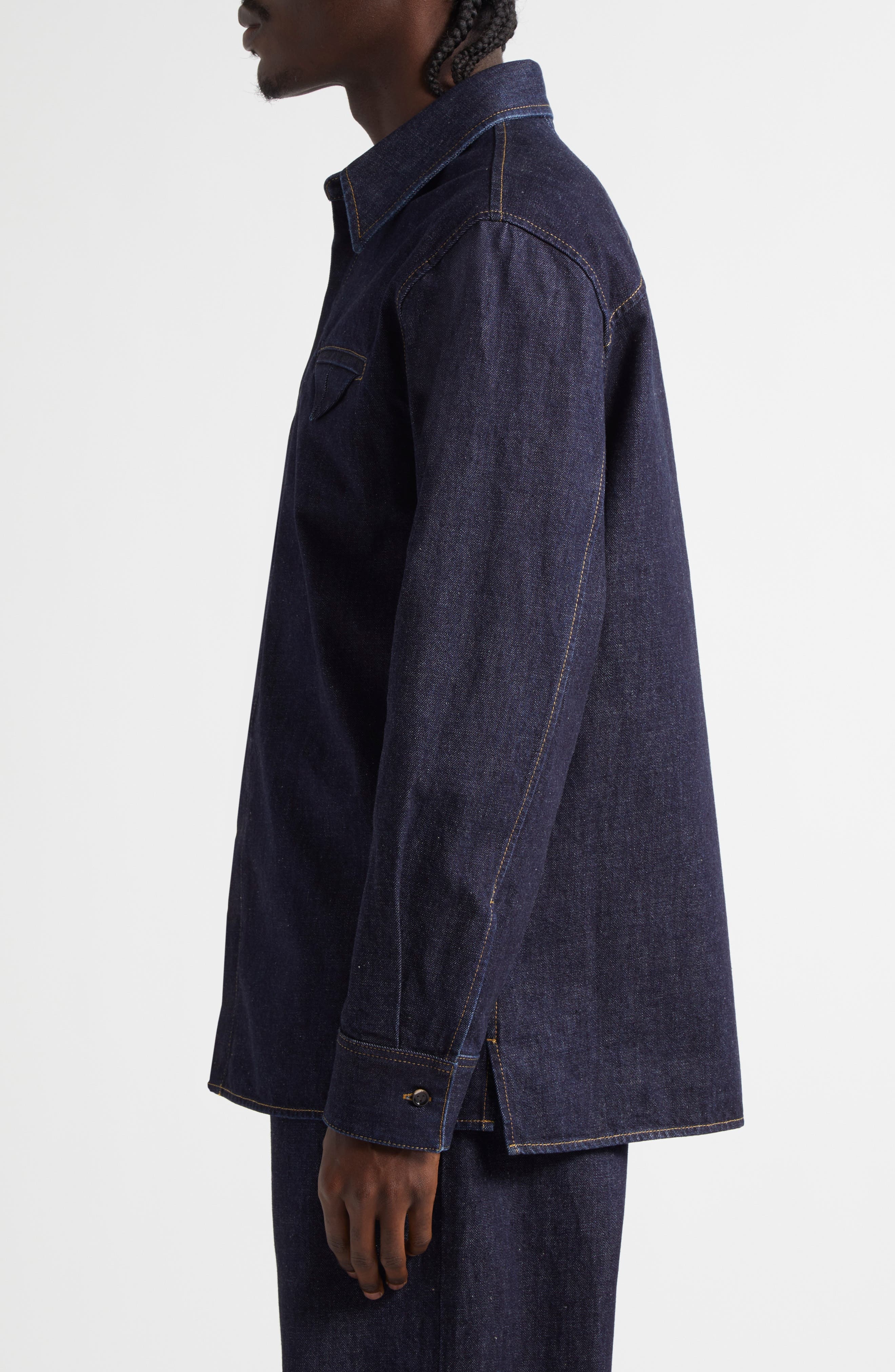 Bottega Veneta Cotton Denim Button-Up Shirt in 4245 Indigo at Nordstrom - 4