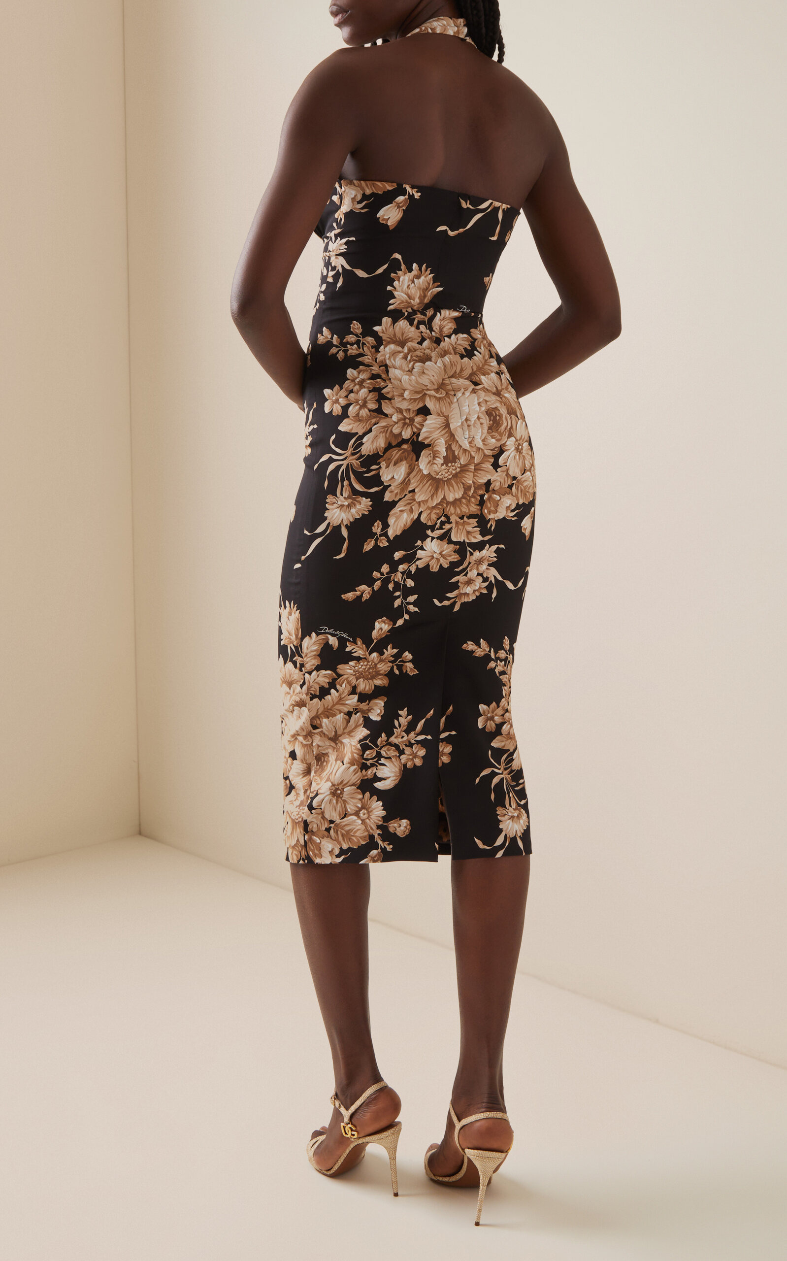 Floral Silk-Charmeuse Midi Halter Dress floral - 4