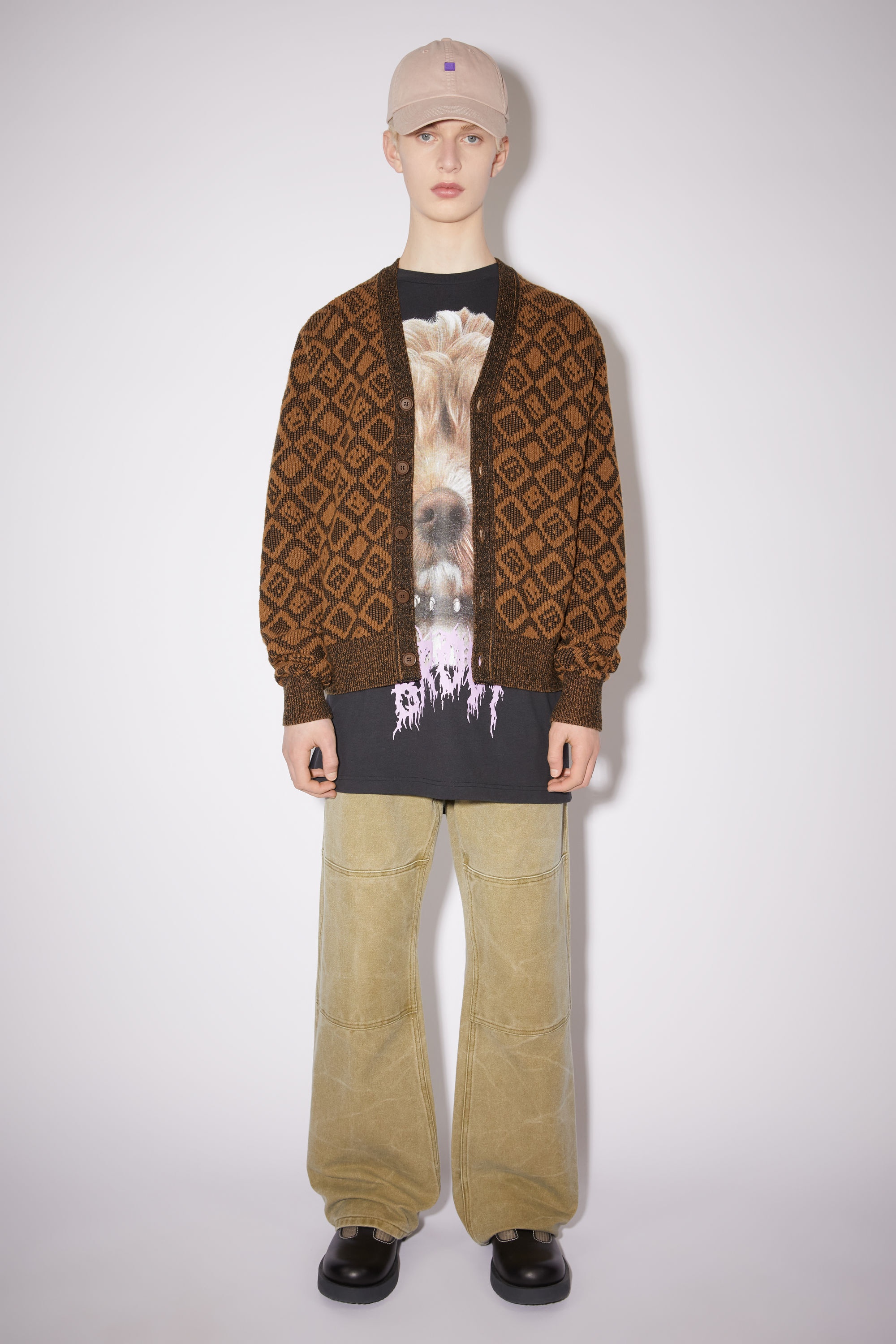 Face tiles cardigan - Toffee brown/black - 2