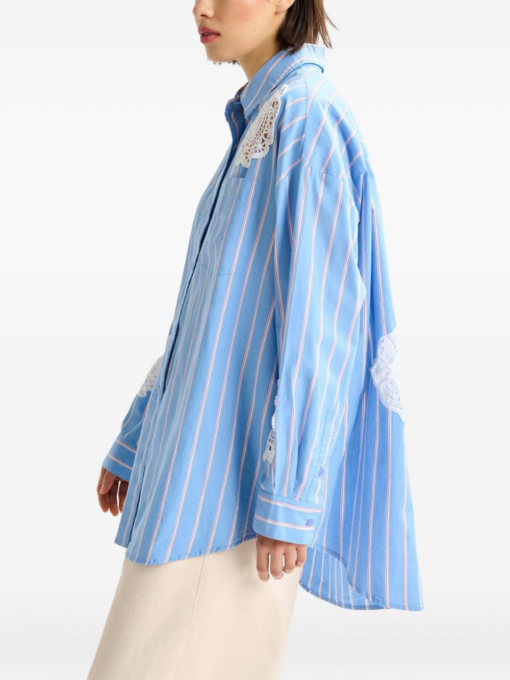 striped lace-patchwork shirt - 4