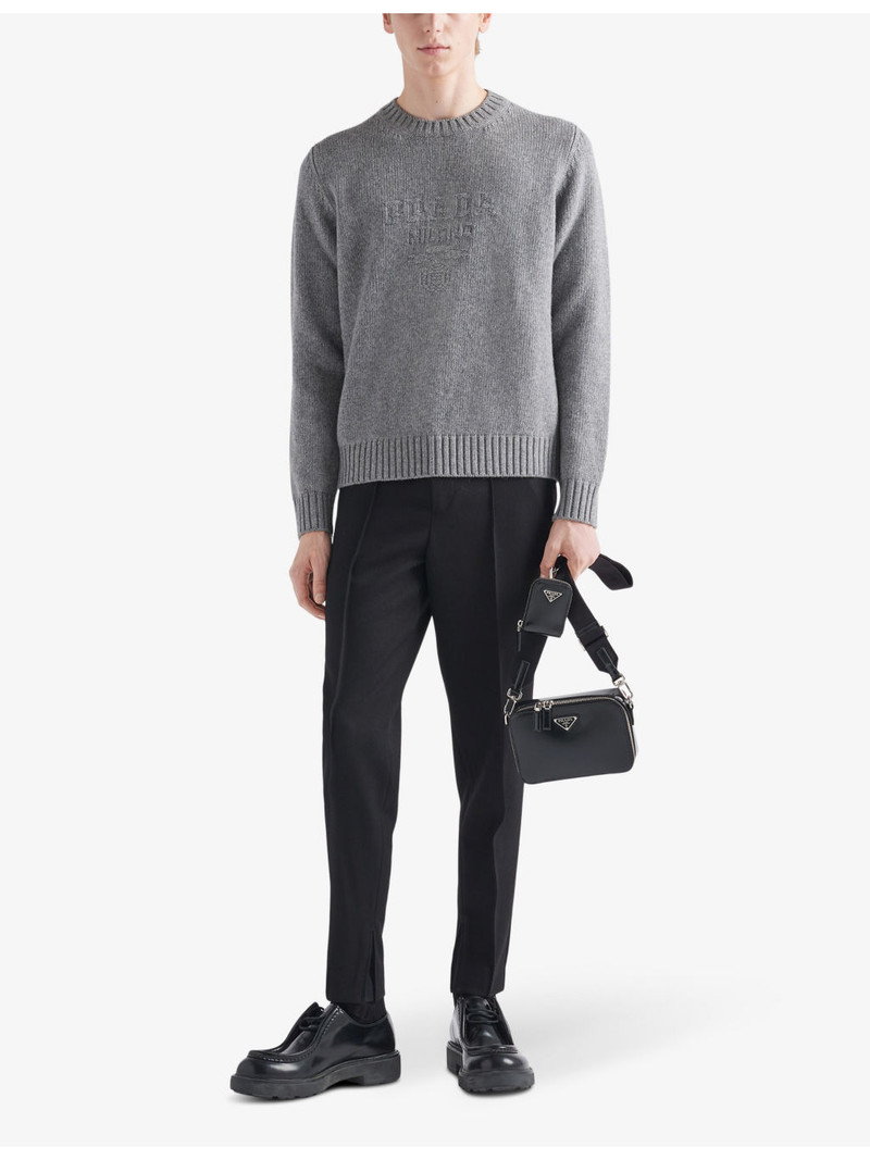 Prada Brand-embroidered crewneck wool and cashmere-blend jumper outlook